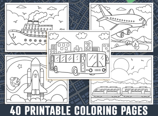 Transportation Coloring Pages, 40 Printable Transportation Coloring Pages for Kids, Boys & Girls, Vehicle Coloring Book, Party Activity, PDF