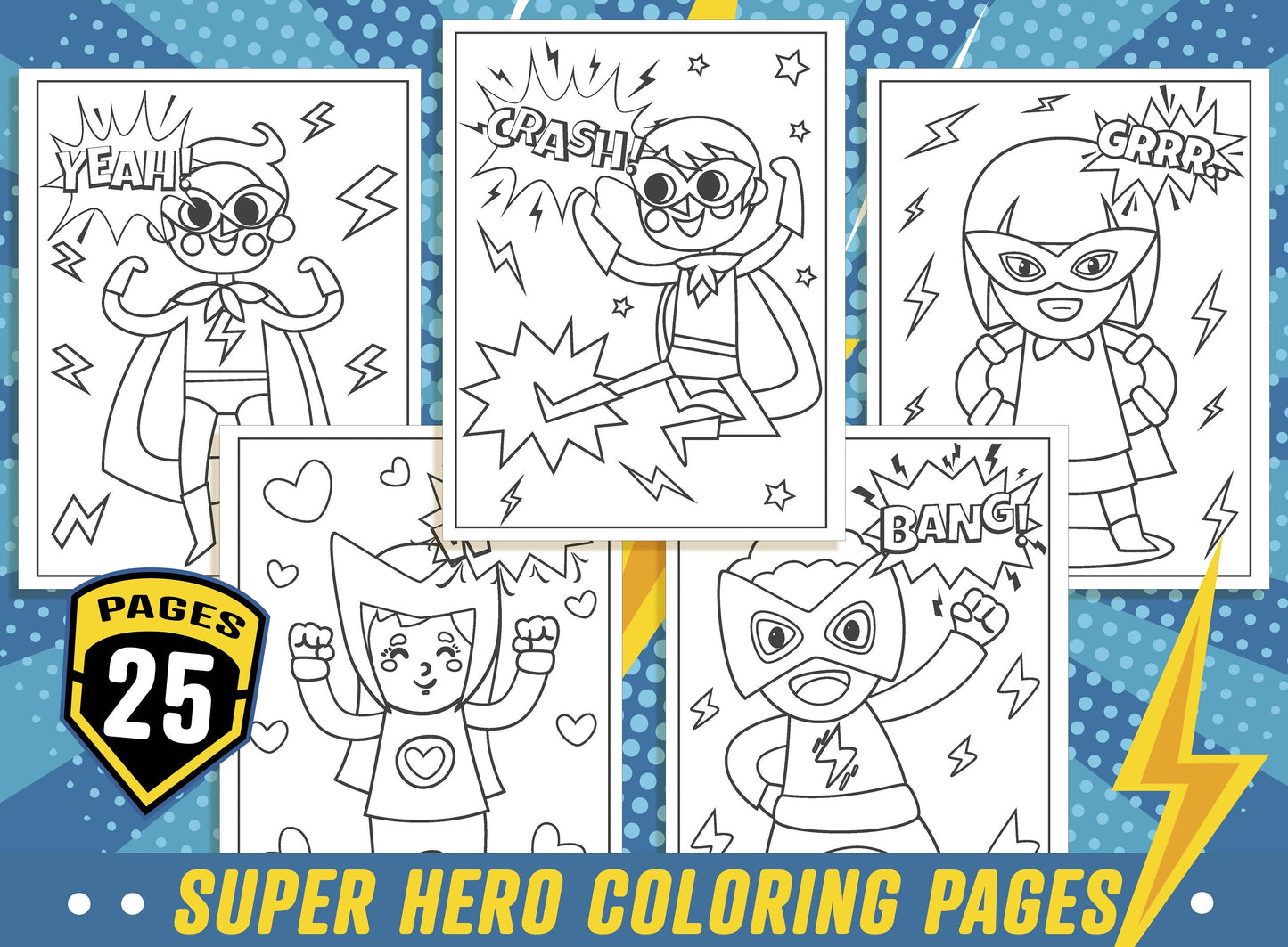 Super Hero Coloring Pages, 25 Printable Super Hero Coloring Pages for Kids, Boys, Girls & Teens. Super Hero Party Activity, Kids Super Hero