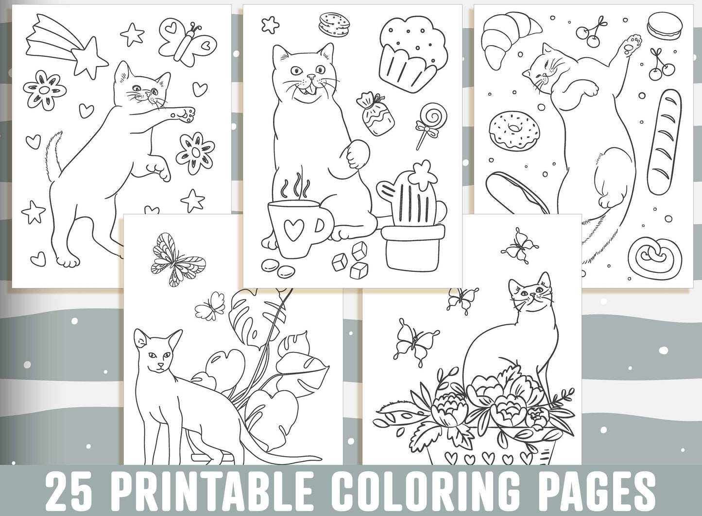 Cat Coloring Pages, 25 Printable Cat Coloring Pages for Kids, Boys, Girls, Teens, Adults. Kitten Birthday Party Activity, Instant Download