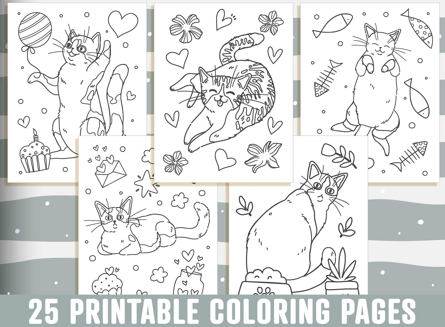 Cat Coloring Pages, 25 Printable Cat Coloring Pages for Kids, Boys, Girls, Teens, Adults. Kitten Birthday Party Activity, Instant Download