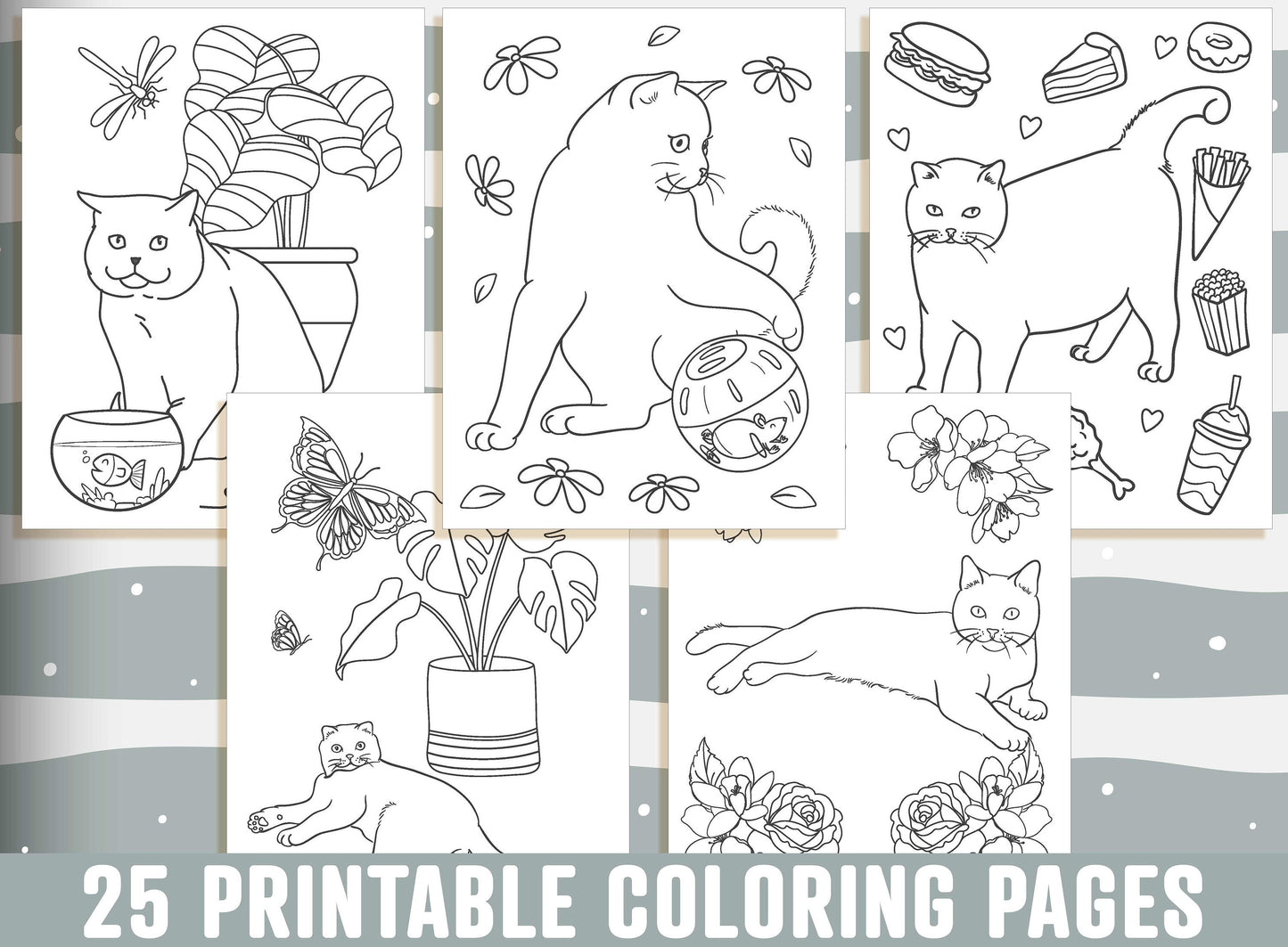Cat Coloring Pages, 25 Printable Cat Coloring Pages for Kids, Boys, Girls, Teens, Adults. Kitten Birthday Party Activity, Instant Download