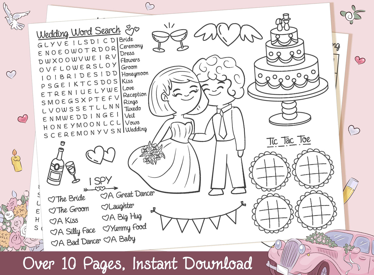 Wedding Placemats for Kids, Wedding Coloring Placemat, Wedding Reception Favor, Kids Wedding Table Wedding Activities for Kids Fun Games PDF