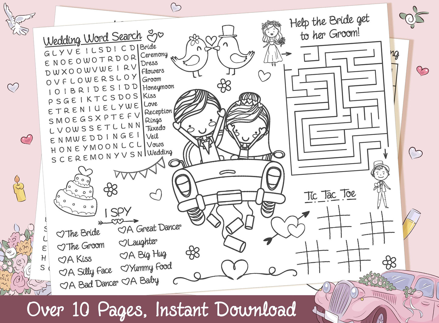 Wedding Placemats for Kids, Wedding Coloring Placemat, Wedding Reception Favor, Kids Wedding Table Wedding Activities for Kids Fun Games PDF