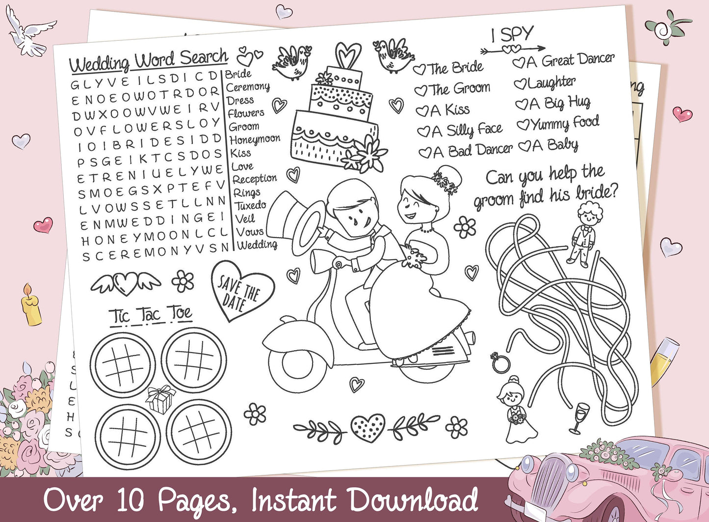 Wedding Placemats for Kids, Wedding Coloring Placemat, Wedding Reception Favor, Kids Wedding Table Wedding Activities for Kids Fun Games PDF