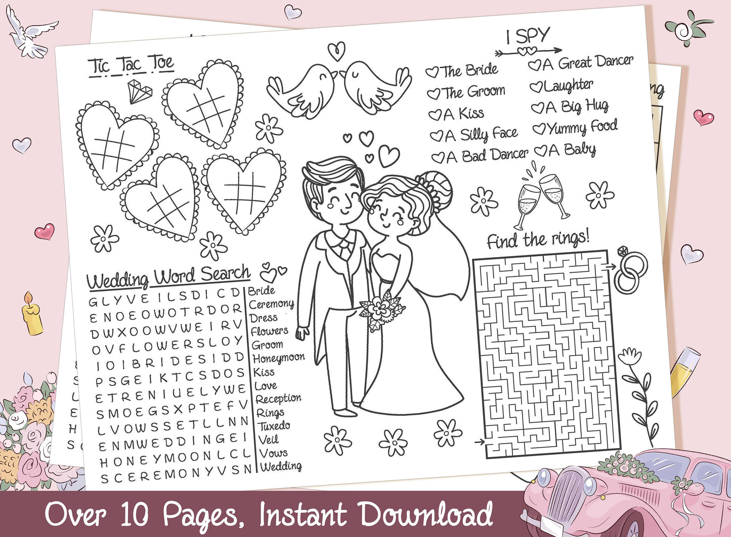 Wedding Placemats for Kids, Wedding Coloring Placemat, Wedding Reception Favor, Kids Wedding Table Wedding Activities for Kids Fun Games PDF