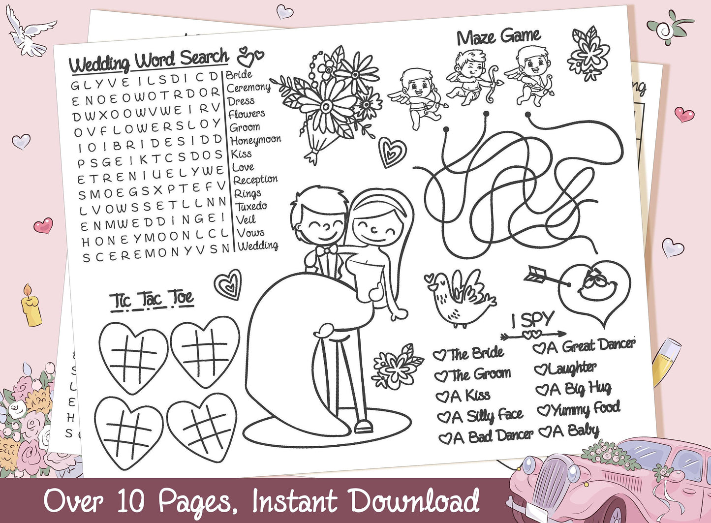 Wedding Placemats for Kids, Wedding Coloring Placemat, Wedding Reception Favor, Kids Wedding Table Wedding Activities for Kids Fun Games PDF