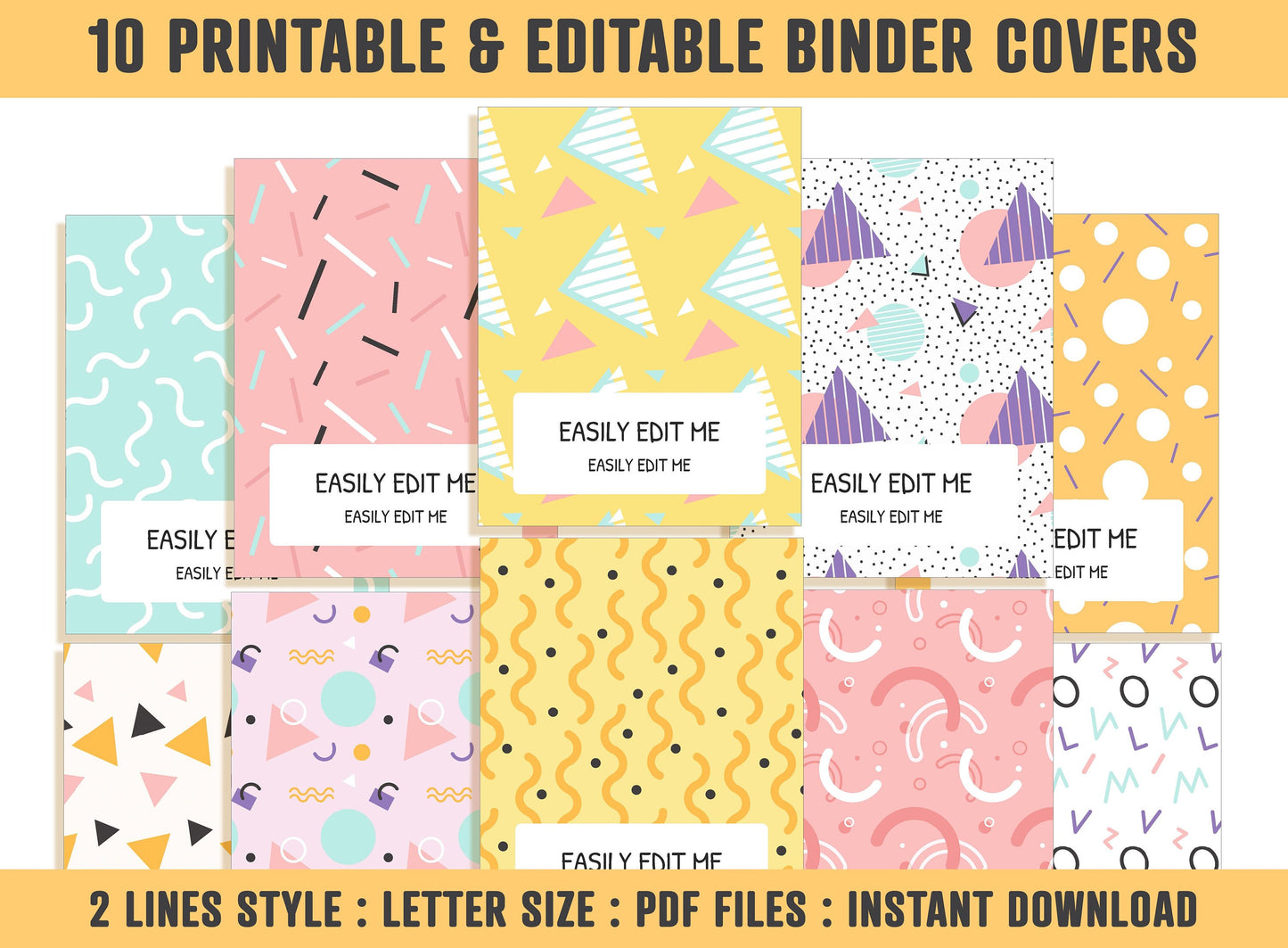 Binder Cover Template, 10 Printable & Editable Binder Covers+Spines, Binder Insert, Planner Cover Teacher/School, Printable Binder Cover