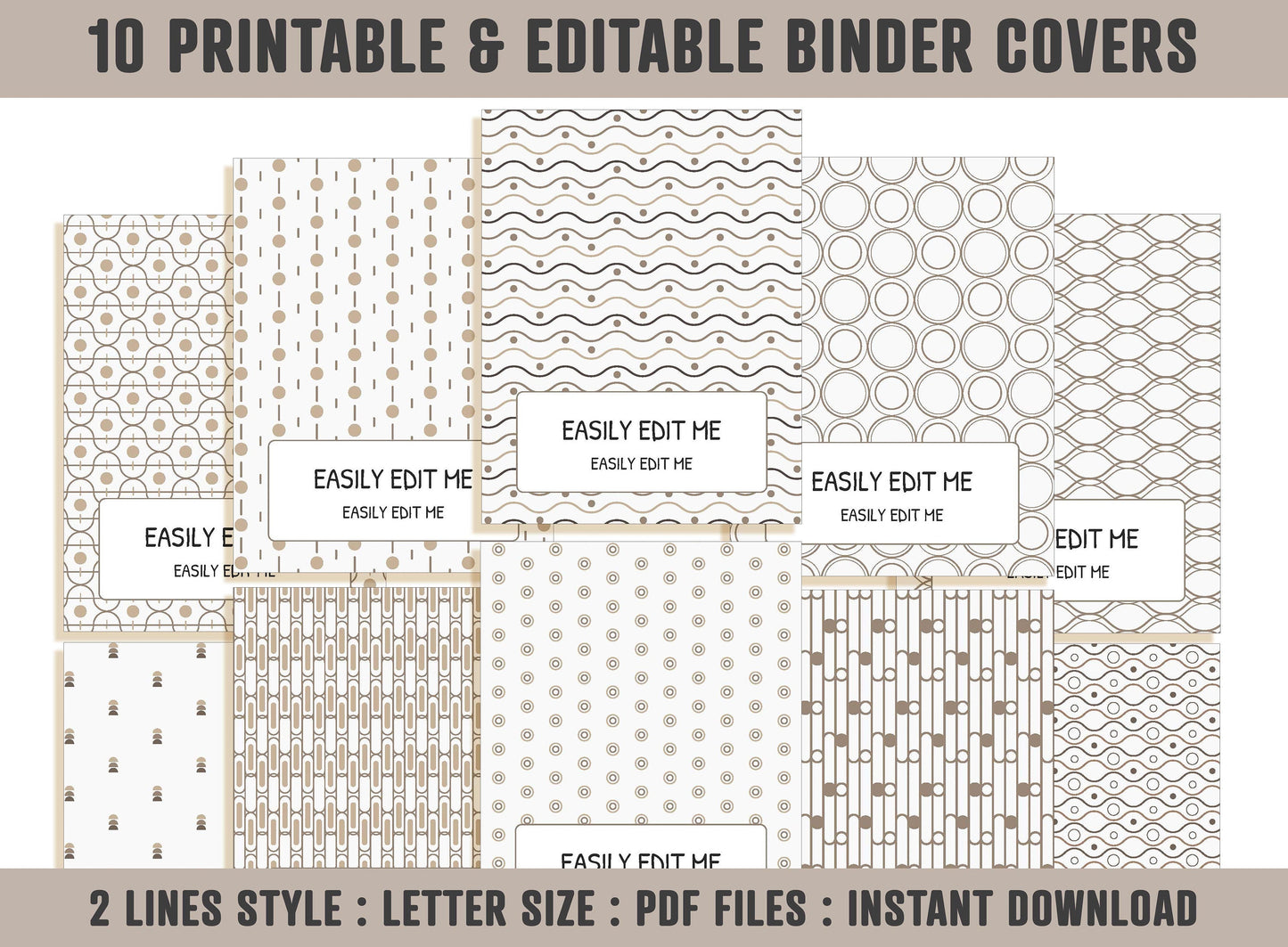 Binder Cover Page, 10 Printable & Editable Binder Covers+Spines, Binder Insert/Template Planner Cover Teacher/School, Printable Binder Cover