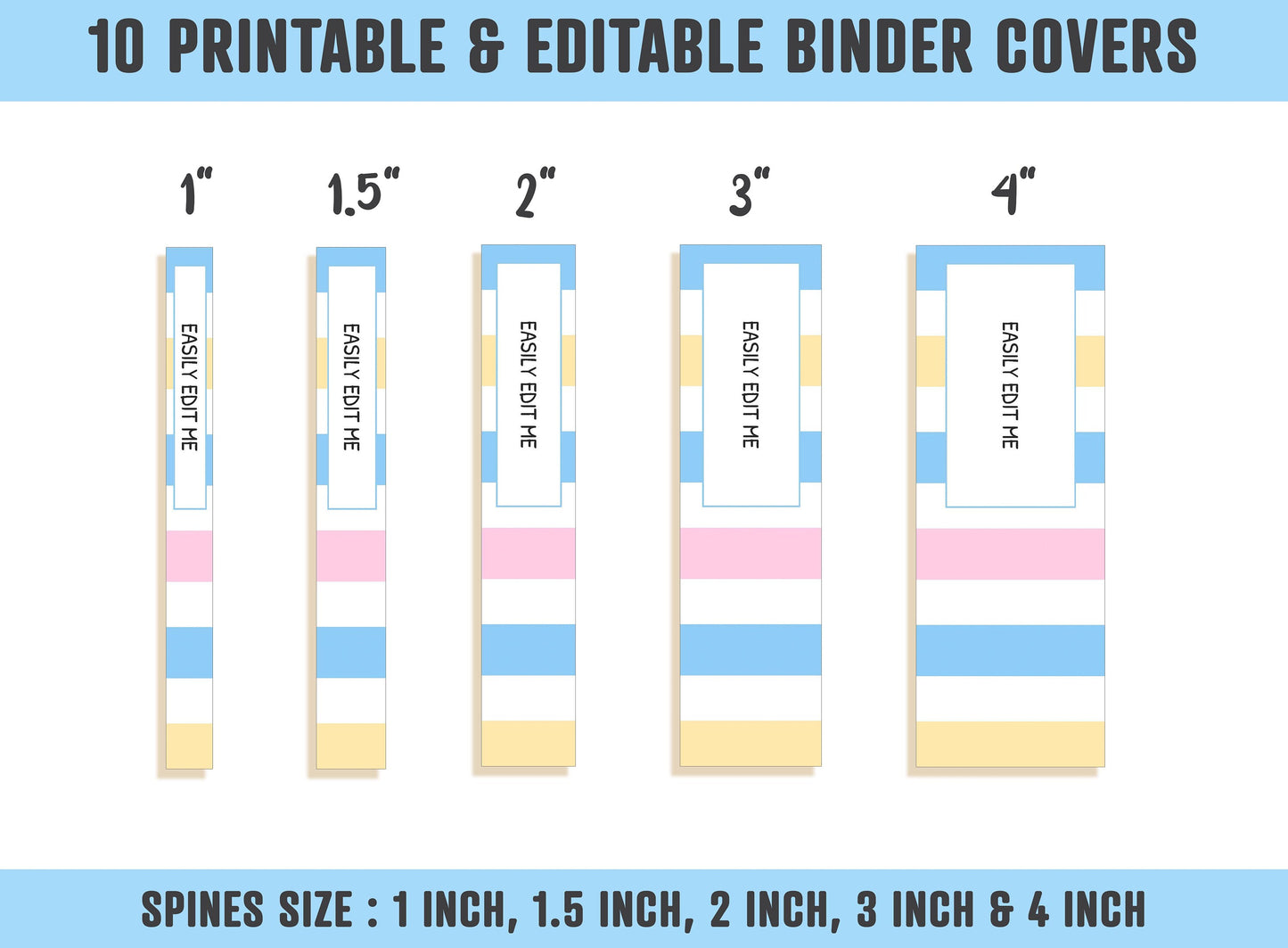 Binder Cover Inserts, 10 Printable & Editable Binder Covers+Spines, Planner Cover Template for Teacher/School, Printable Binder Cover, PDF