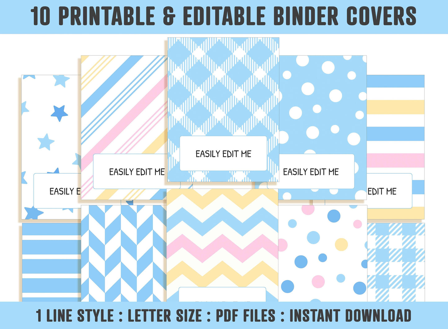 Binder Cover Inserts, 10 Printable & Editable Binder Covers+Spines, Planner Cover Template for Teacher/School, Printable Binder Cover, PDF