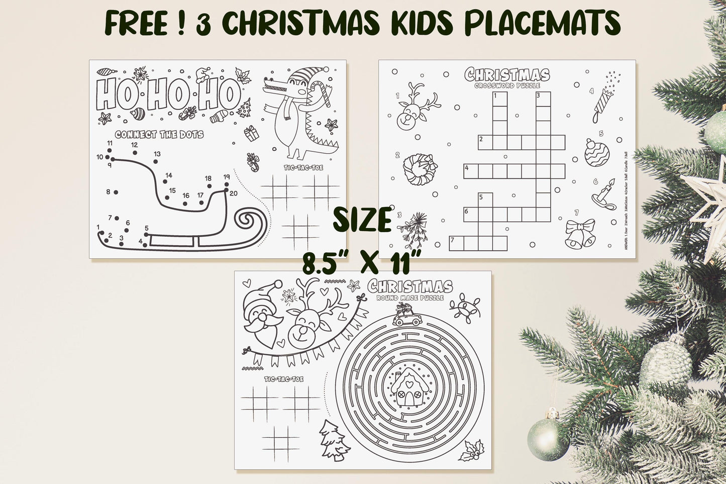 Christmas Poster, Huge Christmas Printable Kids Coloring Poster, Giant Christmas Coloring Pages, Winter Poster, 5 Coloring Pages+3 Placemats