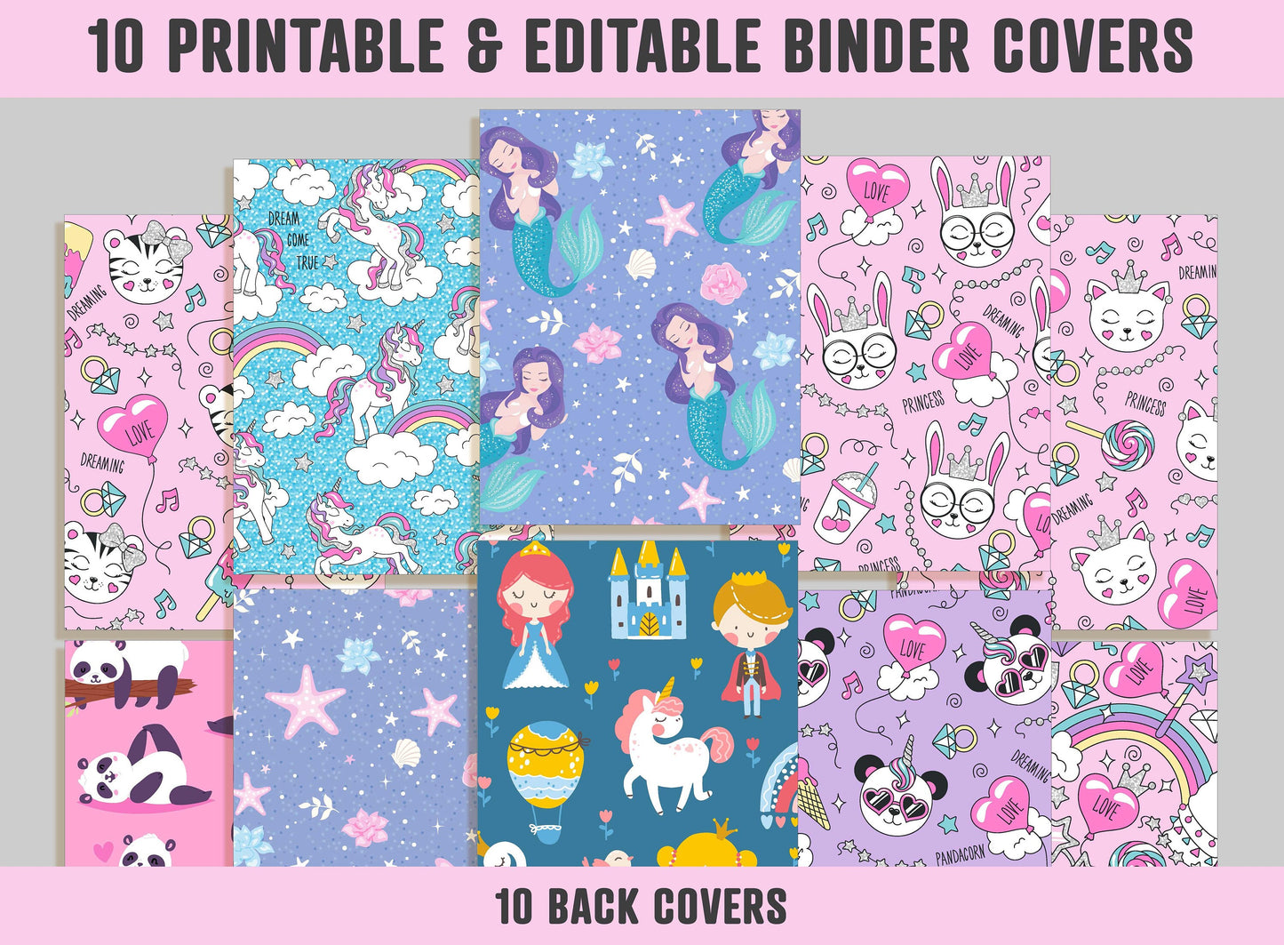 Binder Cover For Girls, 10 Printable & Editable Binder Covers+Spines, Cute Binder Cover, Teacher/School Binder, Planner Cover, Binder Insert