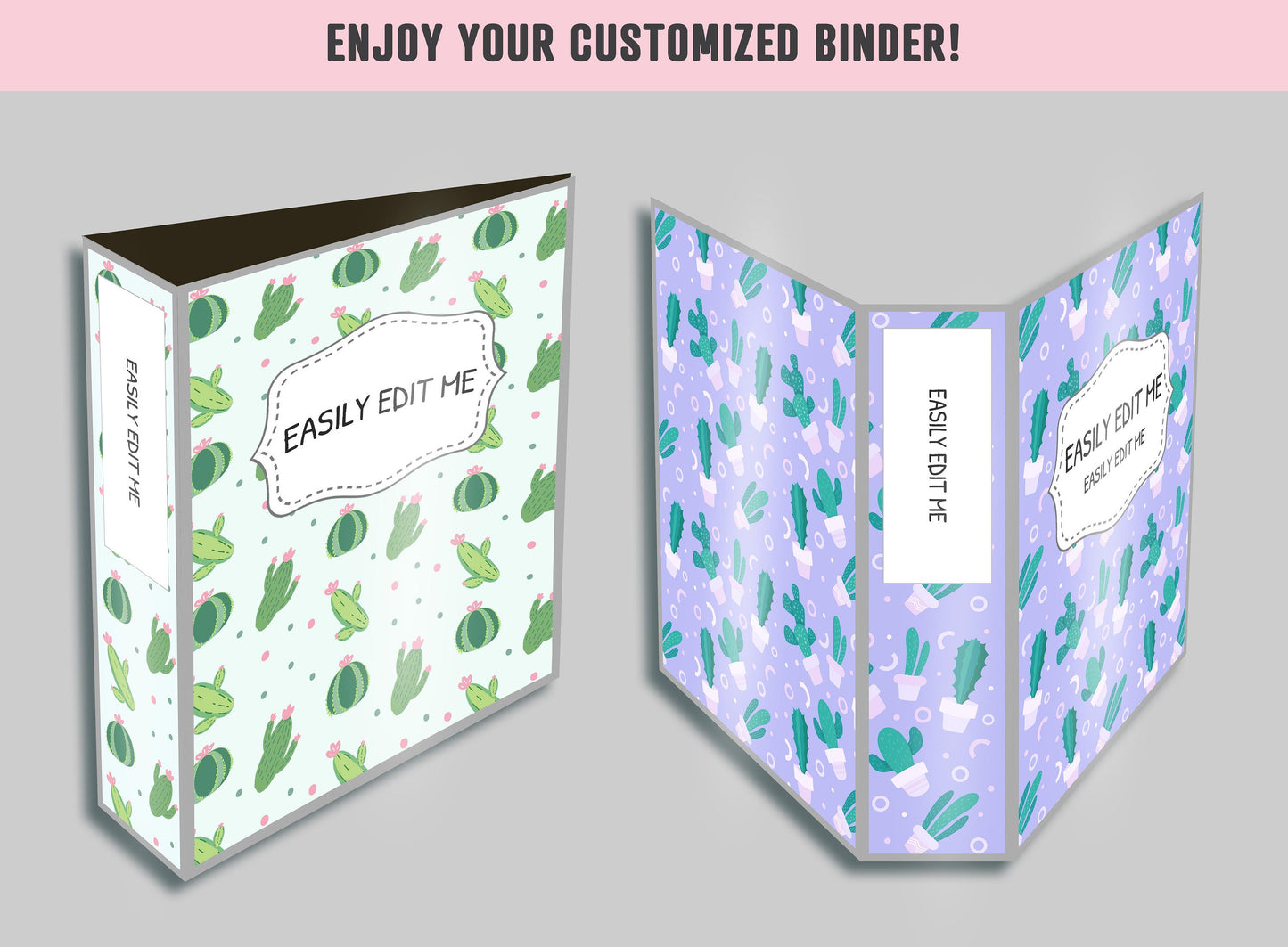 Binder Cover Printable Editable, 10 Binder Covers+Spines, Binder Inserts Planner Cover, Teacher/School Binder Cover, Cactus Succulent Binder