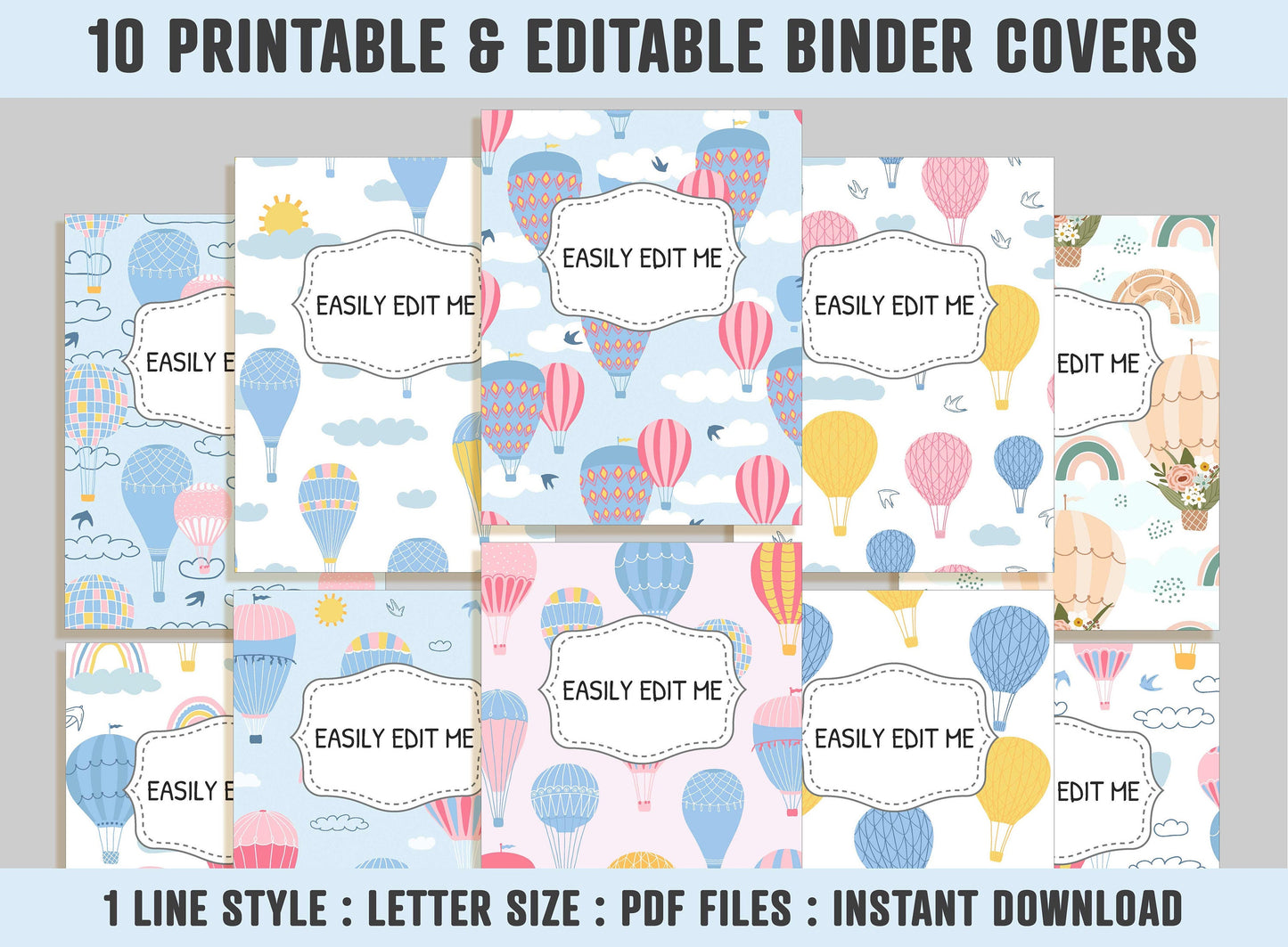 Printable Binder Cover, 10 Covers+Spines, Binder Cover Printable, Editable, Teacher/School Binder, Planner Cover, Binder Insert Template PDF