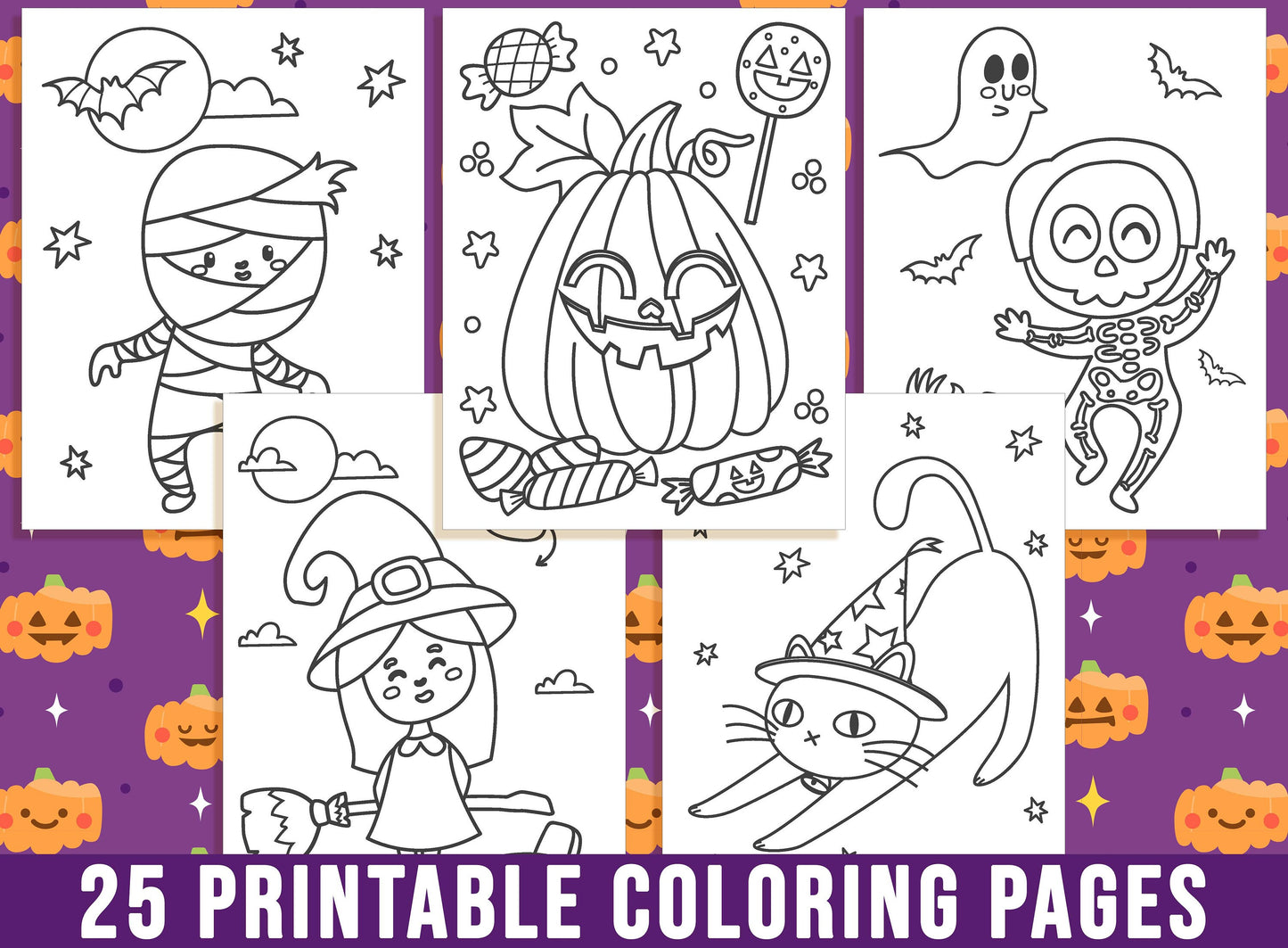 Cute Halloween Activity Pages, Non Scary Halloween Activity Sheets, Printable Coloring Book for Kids, Halloween Party Activity, Free 5*7"