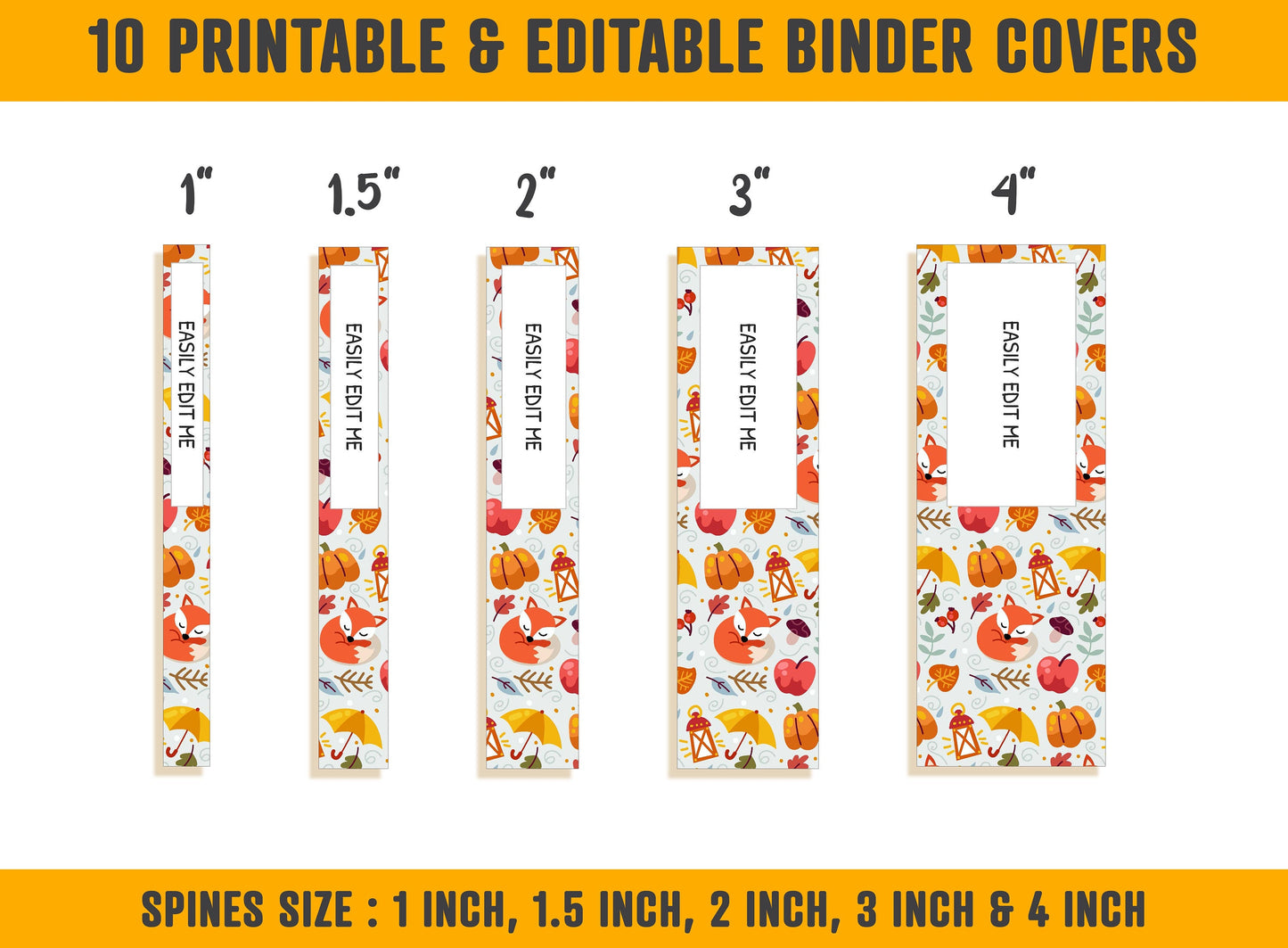 Fall Planner Covers, 10 Editable Binder Covers and Spines, Binder Cover Printable, Teacher/School Binder, Planner Cover Autumn Binder Insert