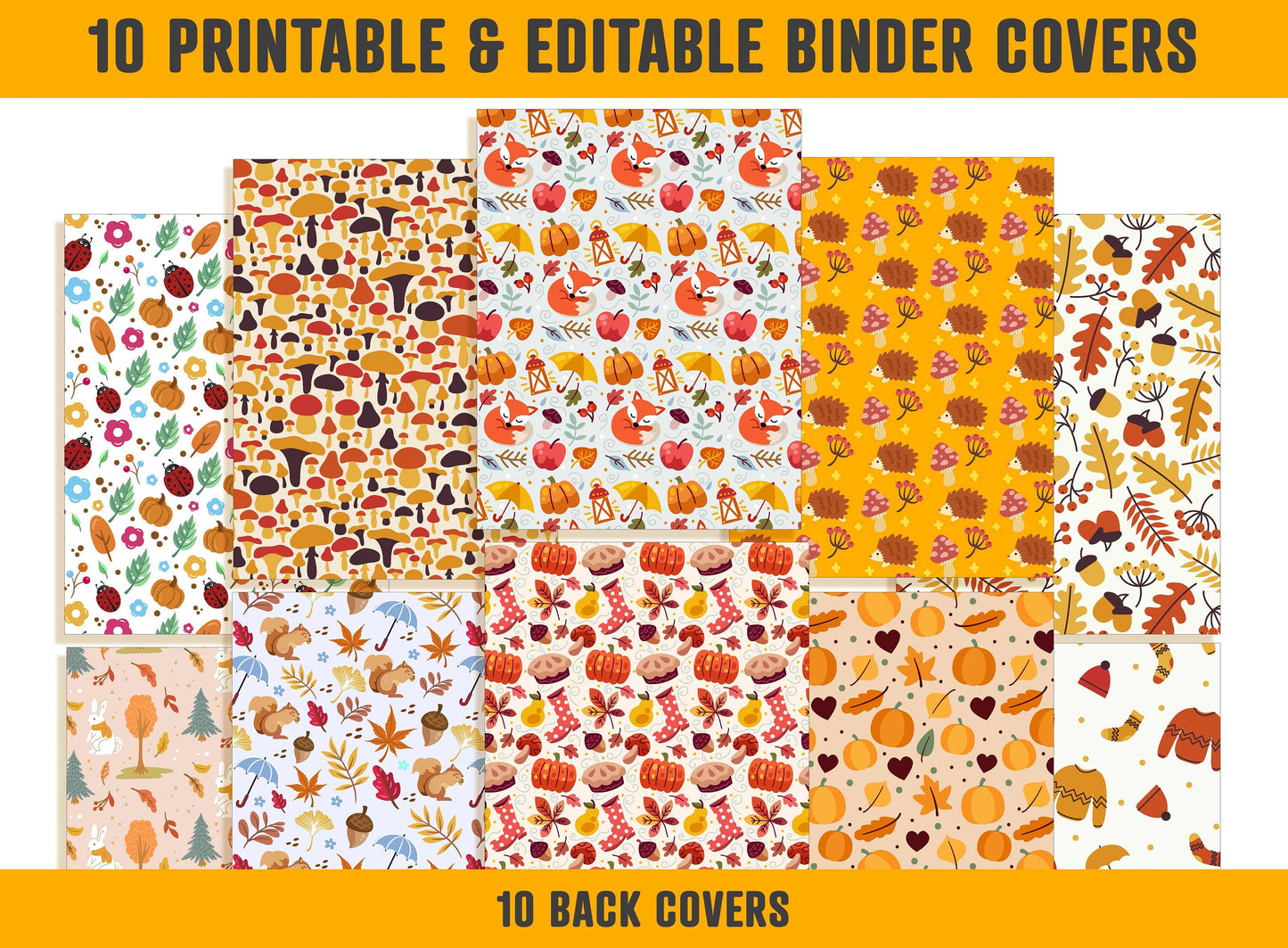 Fall Planner Covers, 10 Editable Binder Covers and Spines, Binder Cover Printable, Teacher/School Binder, Planner Cover Autumn Binder Insert