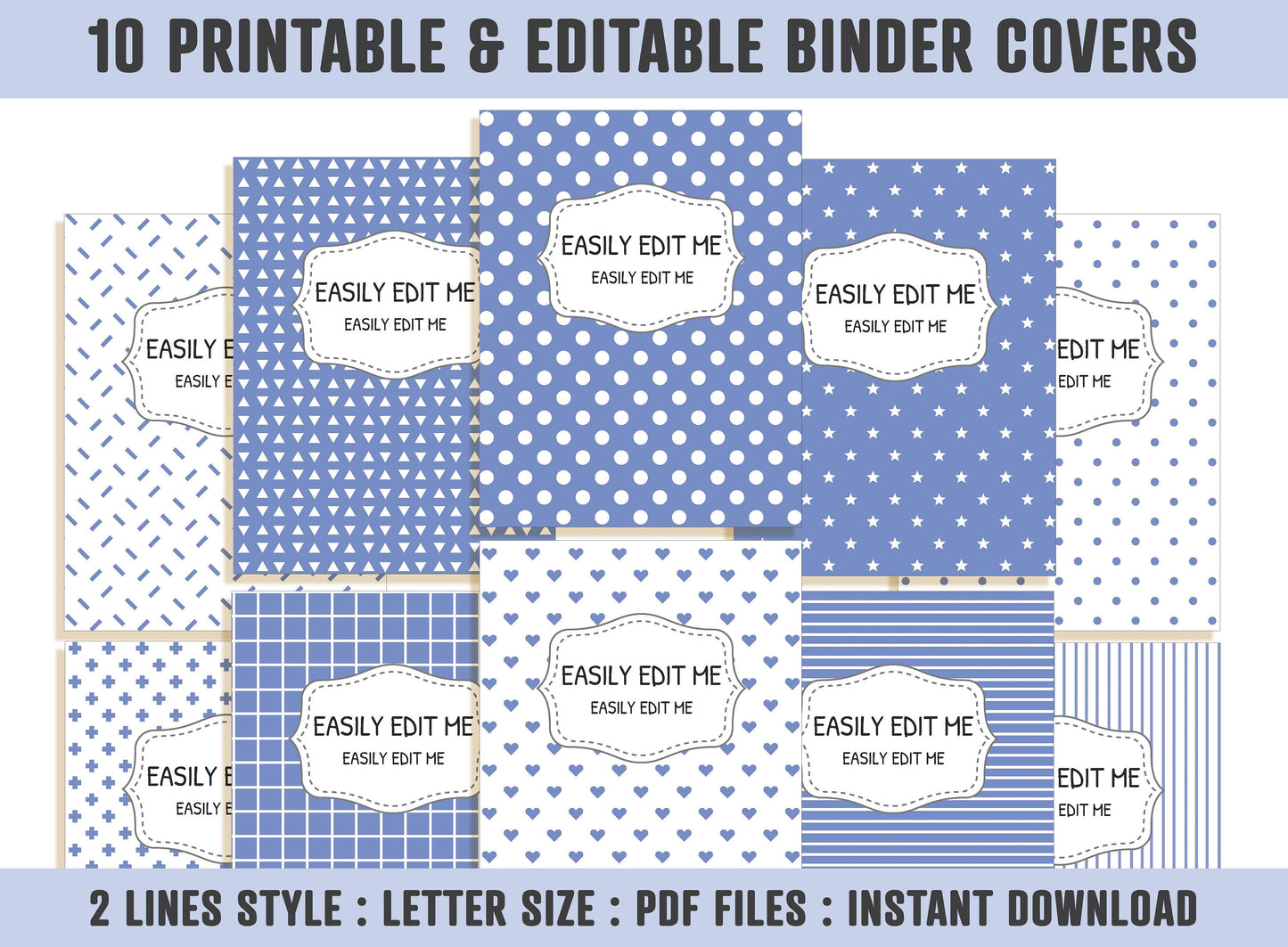 Planner Cover Page, 10 Editable Binder Covers and Spines, Binder Cover Printable, Teacher/School Binder Page, Binder Inserts, Template, PDF