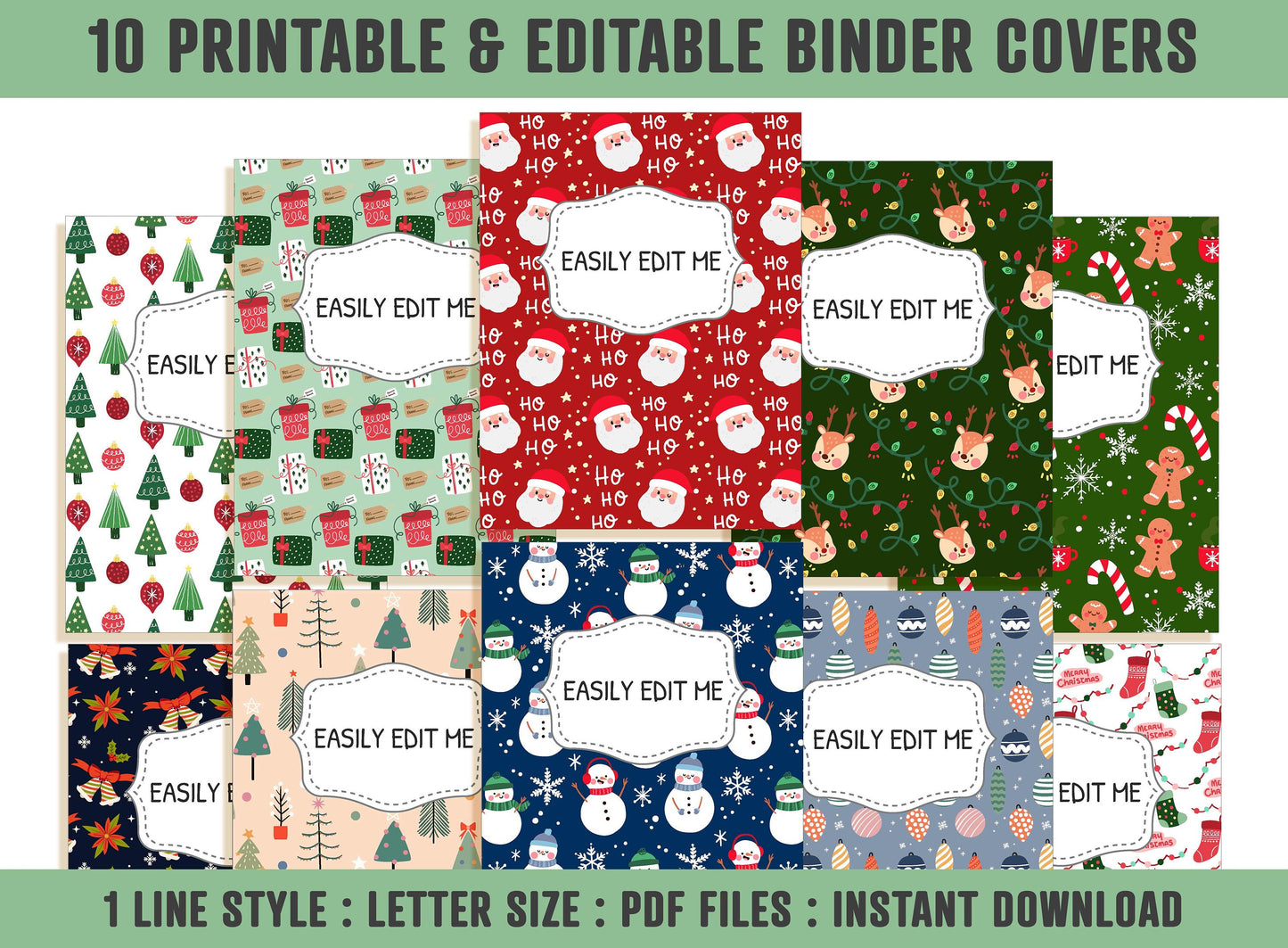Christmas Planner Cover, 10 Printable & Editable Binder Covers+Spines Winter/Holiday Planner Cover Teacher/School Binder Page Binder Inserts