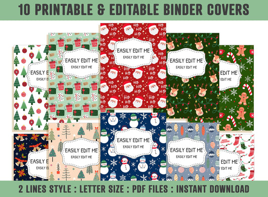 Christmas Planner Cover, 10 Printable & Editable Binder Covers+Spines Winter/Holiday Planner Cover Teacher/School Binder Page Binder Inserts