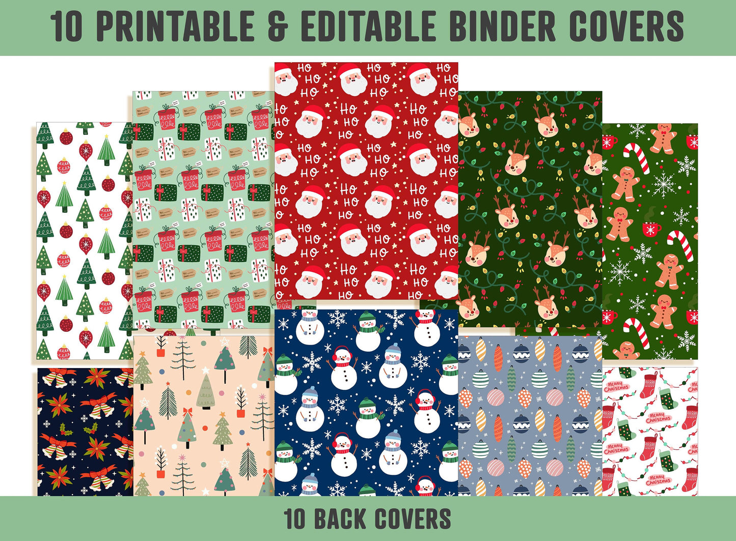 Christmas Planner Cover, 10 Printable & Editable Binder Covers+Spines Winter/Holiday Planner Cover Teacher/School Binder Page Binder Inserts