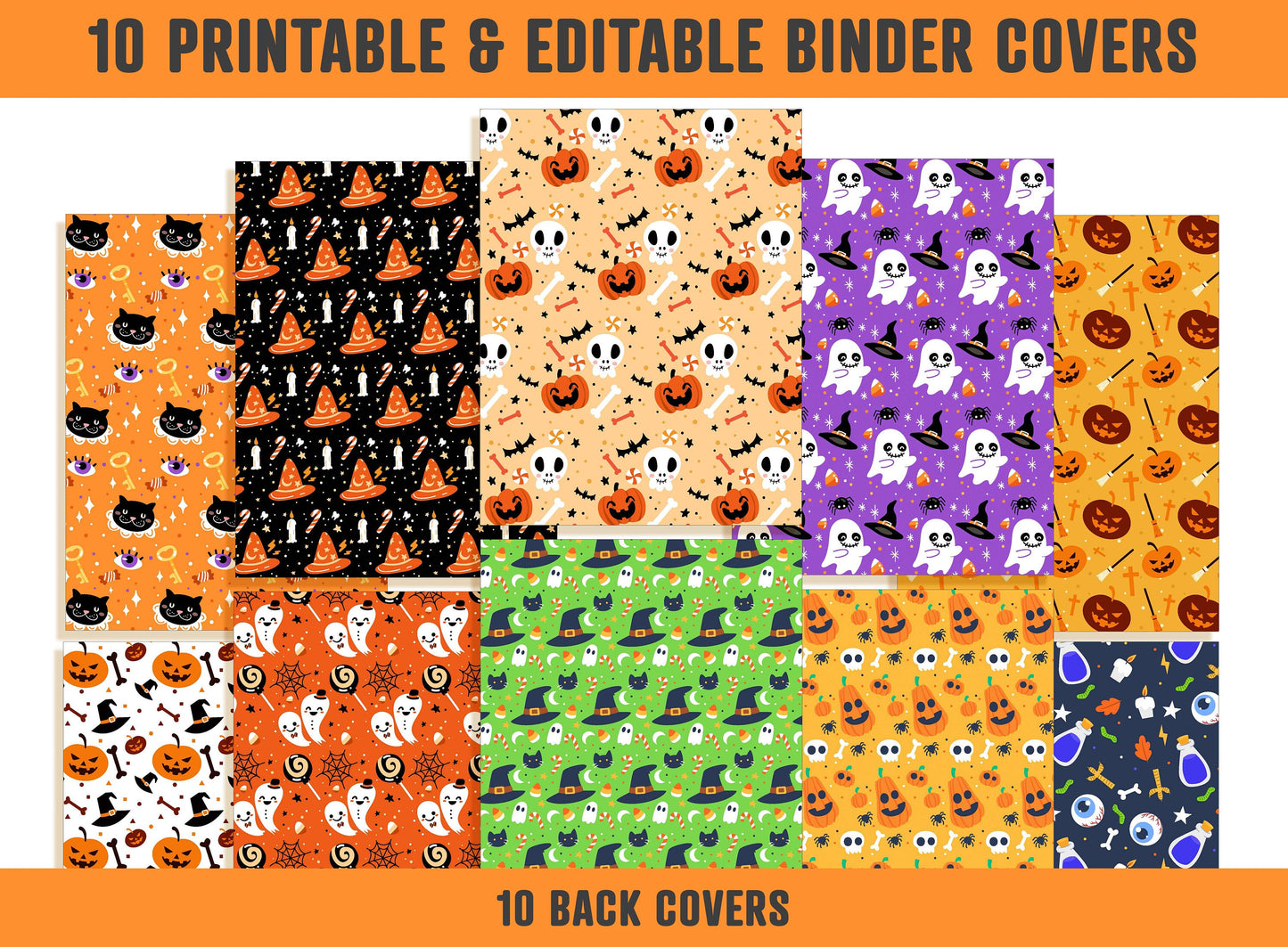 Halloween Binder Cover, 10 Printable & Editable Binder Covers+Spines, Halloween Planner Cover, Teacher/School Binder Page Fall Binder Insert