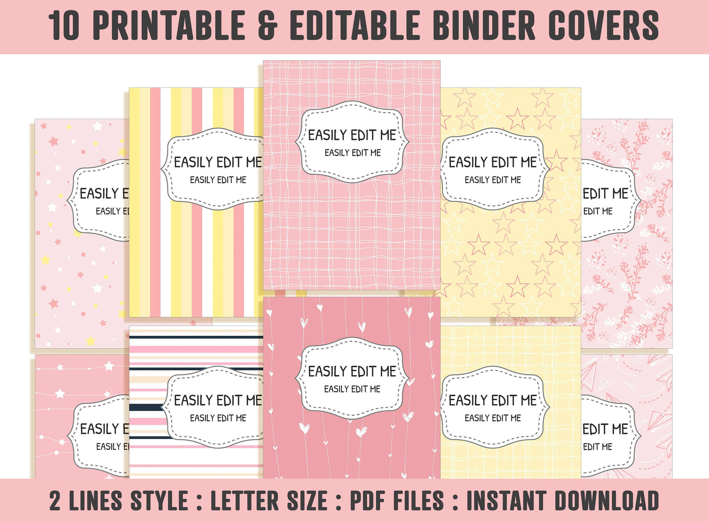 Binder Labels, 10 Printable & Editable Binder Covers+Spines, Binder Inserts, Teacher/School Planner Cover, Printable Binder Cover, Template