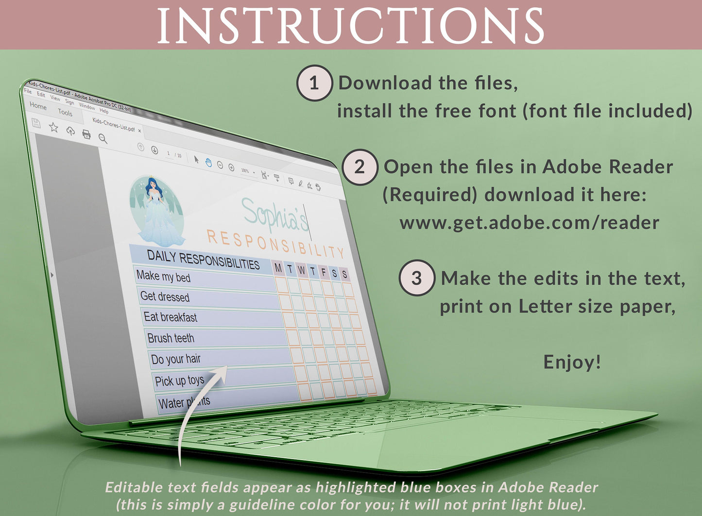 Kids Chores List, Chore Chart Template, Kids Chores Printable, Chore Chart for Kids Custom, Responsibility Chart Printable, Fully Editable