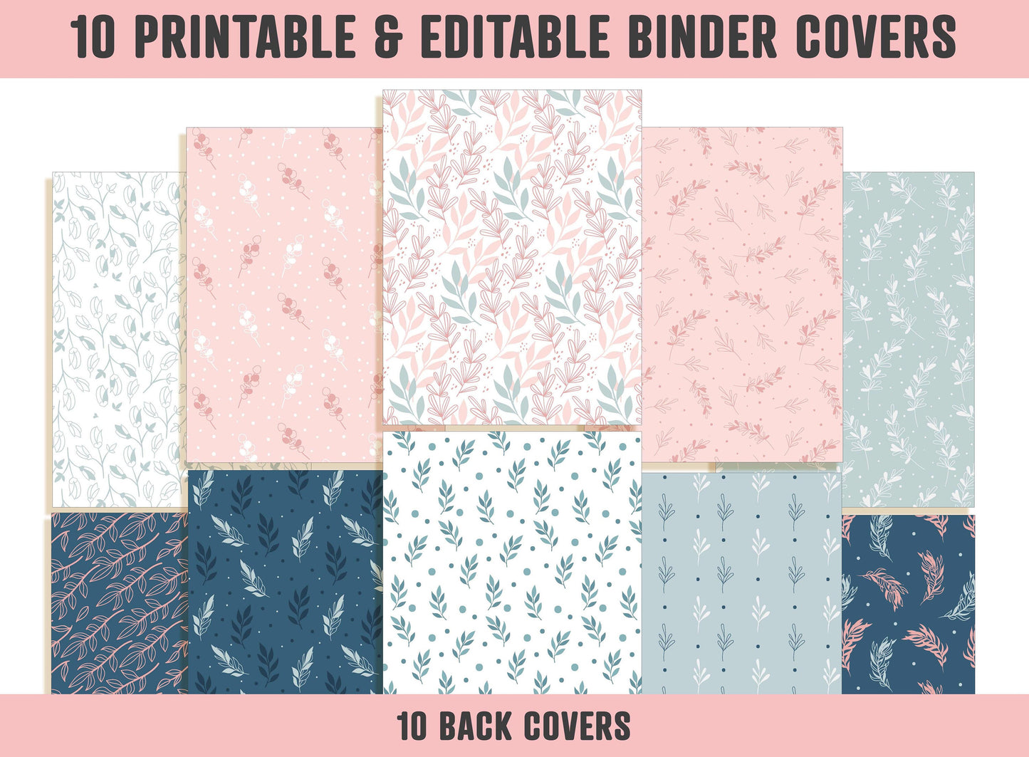 Binder Cover Set, 10 Editable Covers+Spines, Printable, Binder Cover Printable, Teacher/School Binder, Planner Cover, Binder Cover Inserts