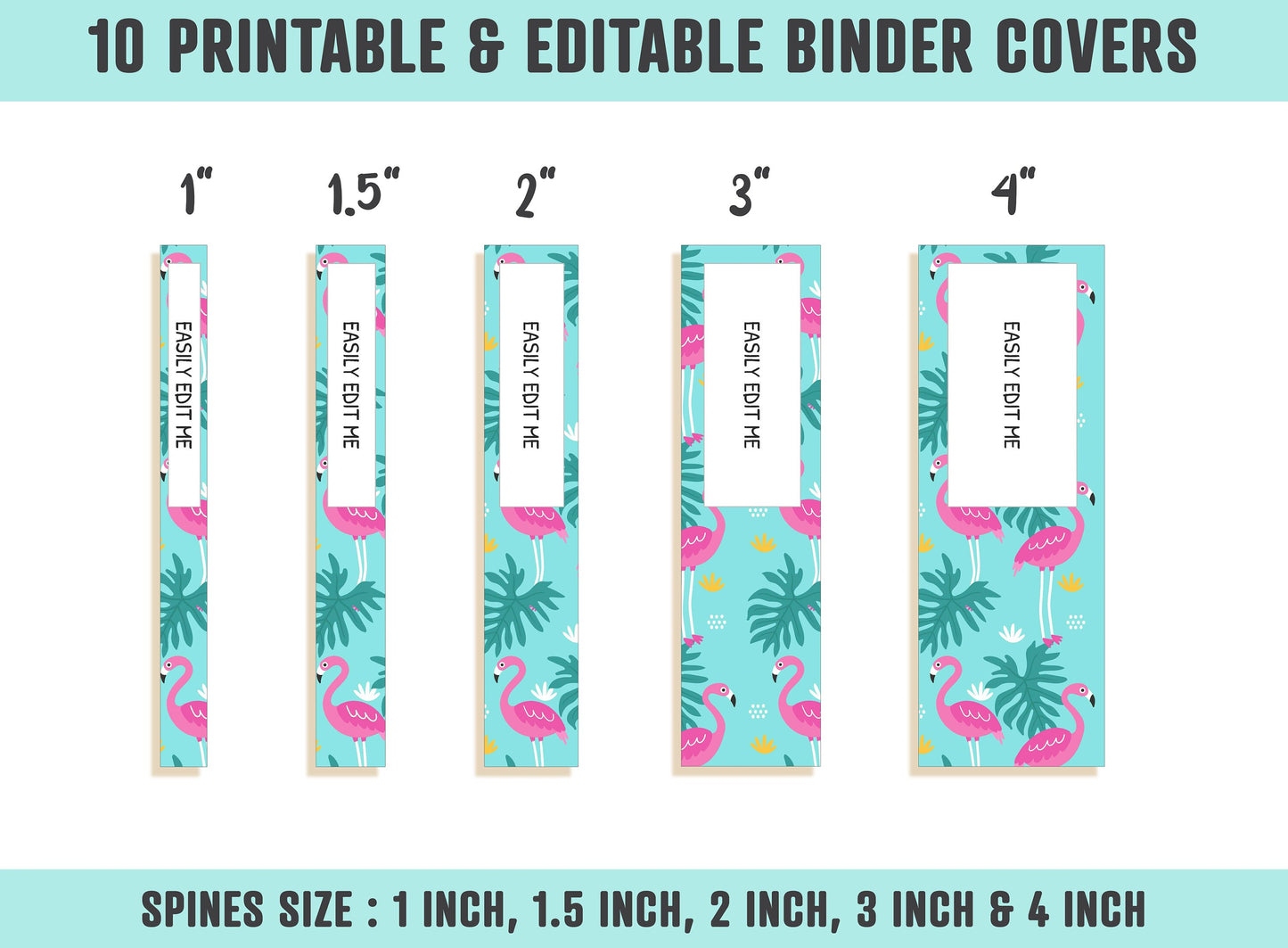 Binder Cover Flamingo, 10 Printable & Editable Binder Covers+Spines, Binder Cover Inserts Planner Cover Template, Teacher/School Binder, PDF