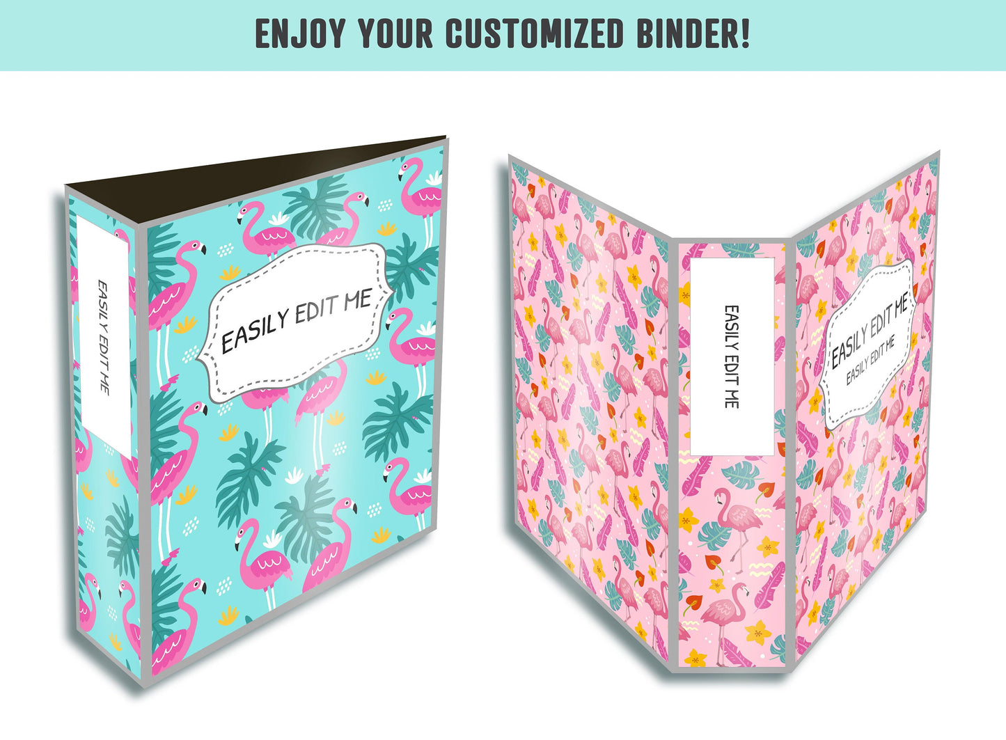 Binder Cover Flamingo, 10 Printable & Editable Binder Covers+Spines, Binder Cover Inserts Planner Cover Template, Teacher/School Binder, PDF