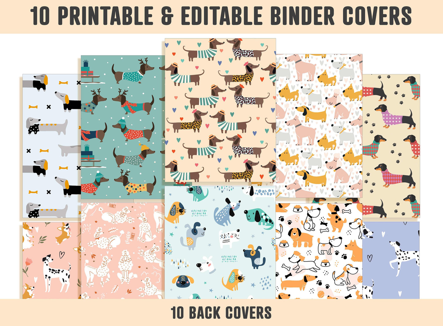 Binder Cover Printable Editable, 10 Covers+Spines, Binder Insert, Planner Cover, Teacher Binder, School Binder Cover, Printable Binder Cover