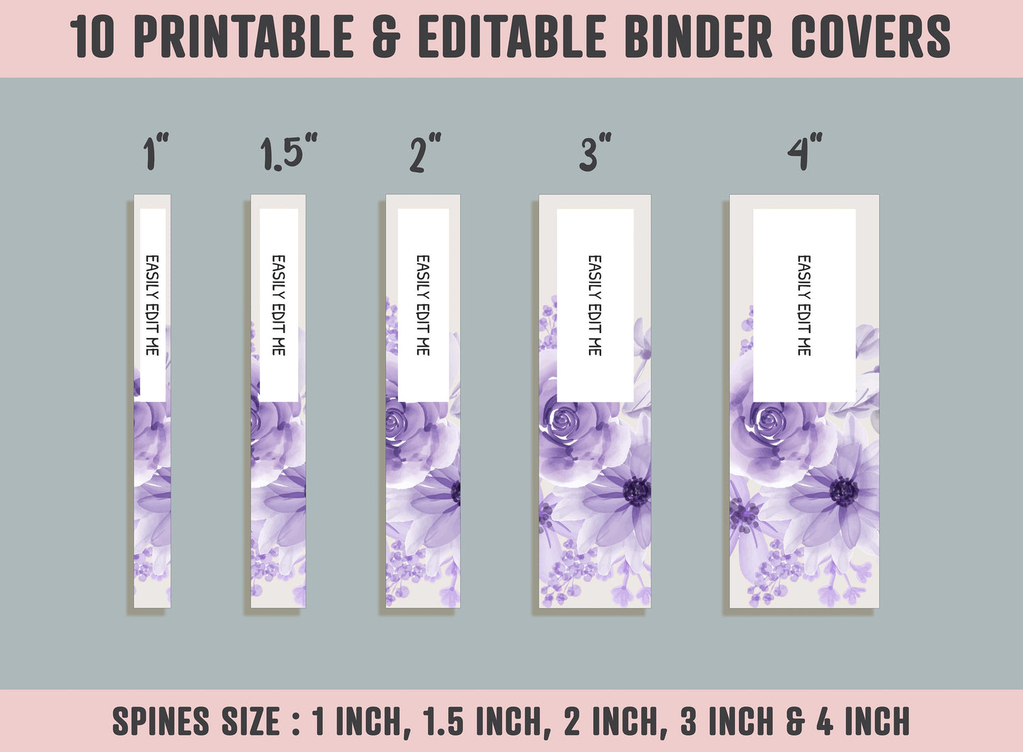 Floral Binder Cover, 10 Covers+Spines, Binder Cover Printable, Editable, Teacher, Kids, School Binder, Planner Cover, Binder Insert, Flower