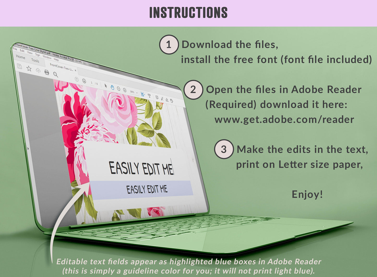 Editable Binder Covers, 8 Printable & Editable Binder Covers+Spines, Binder Inserts, Planner Cover, Floral Binder Cover, Folder Covers