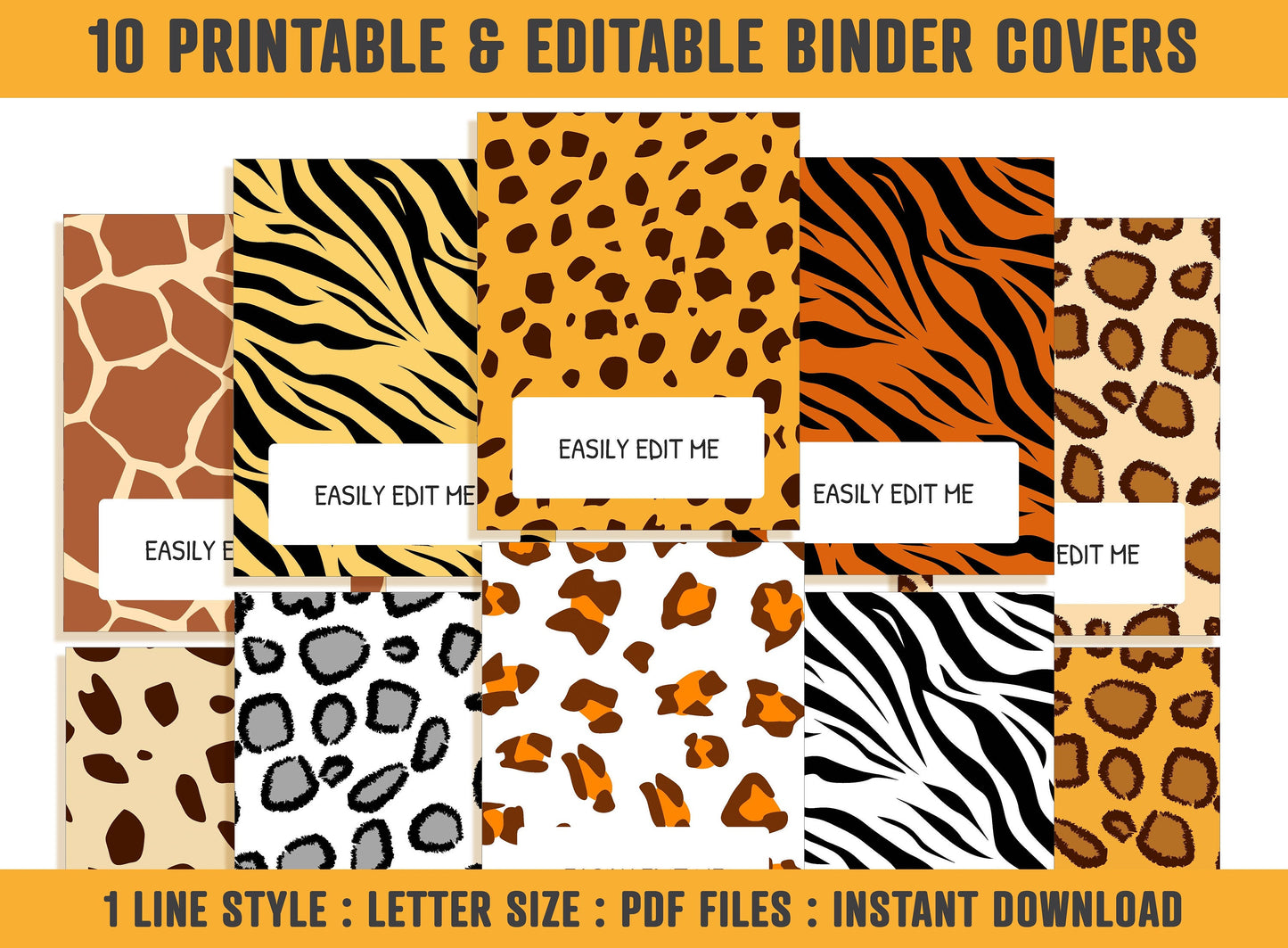 Binder Cover and Spine, 10 Printable & Editable Binder Covers+Spines, Binder Cover Template, Binder Insert, Planner Cover for Teacher/School