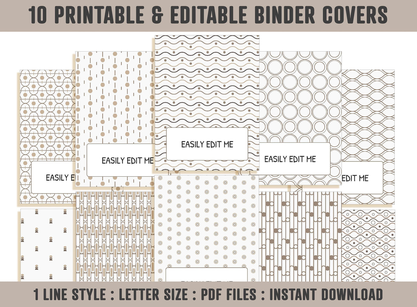 Binder Cover Page, 10 Printable & Editable Binder Covers+Spines, Binder Insert/Template Planner Cover Teacher/School, Printable Binder Cover