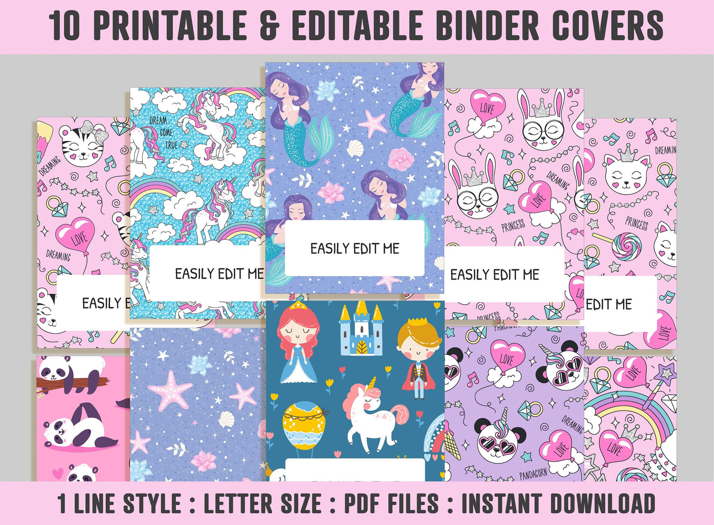 Binder Cover For Girls, 10 Printable & Editable Binder Covers+Spines, Cute Binder Cover, Teacher/School Binder, Planner Cover, Binder Insert