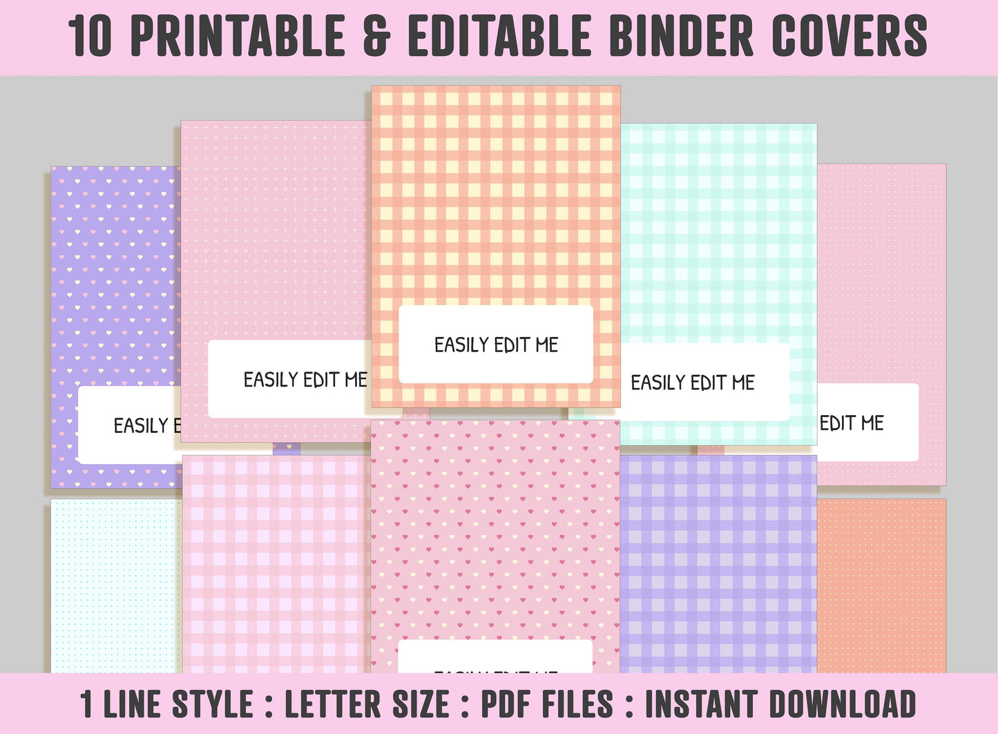 Planner Cover Printable, 10 Printable & Editable Binder Covers+Spines, Planner Cover Template, Teacher/School Binder, Binder Inserts, PDF