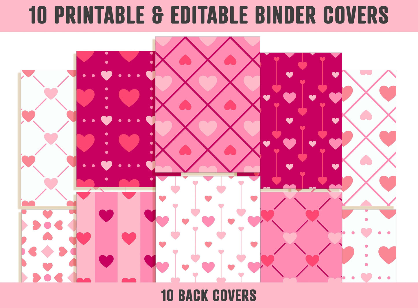 Binder Cover Pink, 10 Printable & Editable Binder Covers+Spines, Binder Insert, Planner/Notebook Cover, Teacher/School, Love/Heart/Valentine