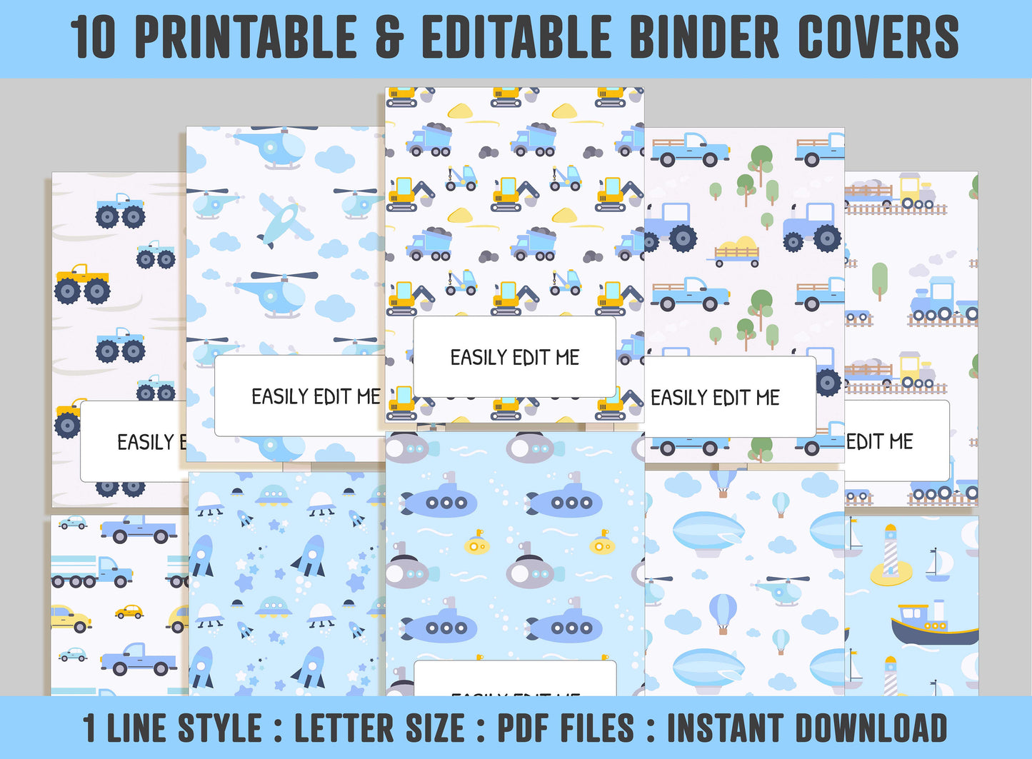 Binder Cover For Kids, 10 Covers+Spines, Binder Cover Printable, Editable, Boys, Girls, Teacher, School Binder, Planner Cover, Binder Insert