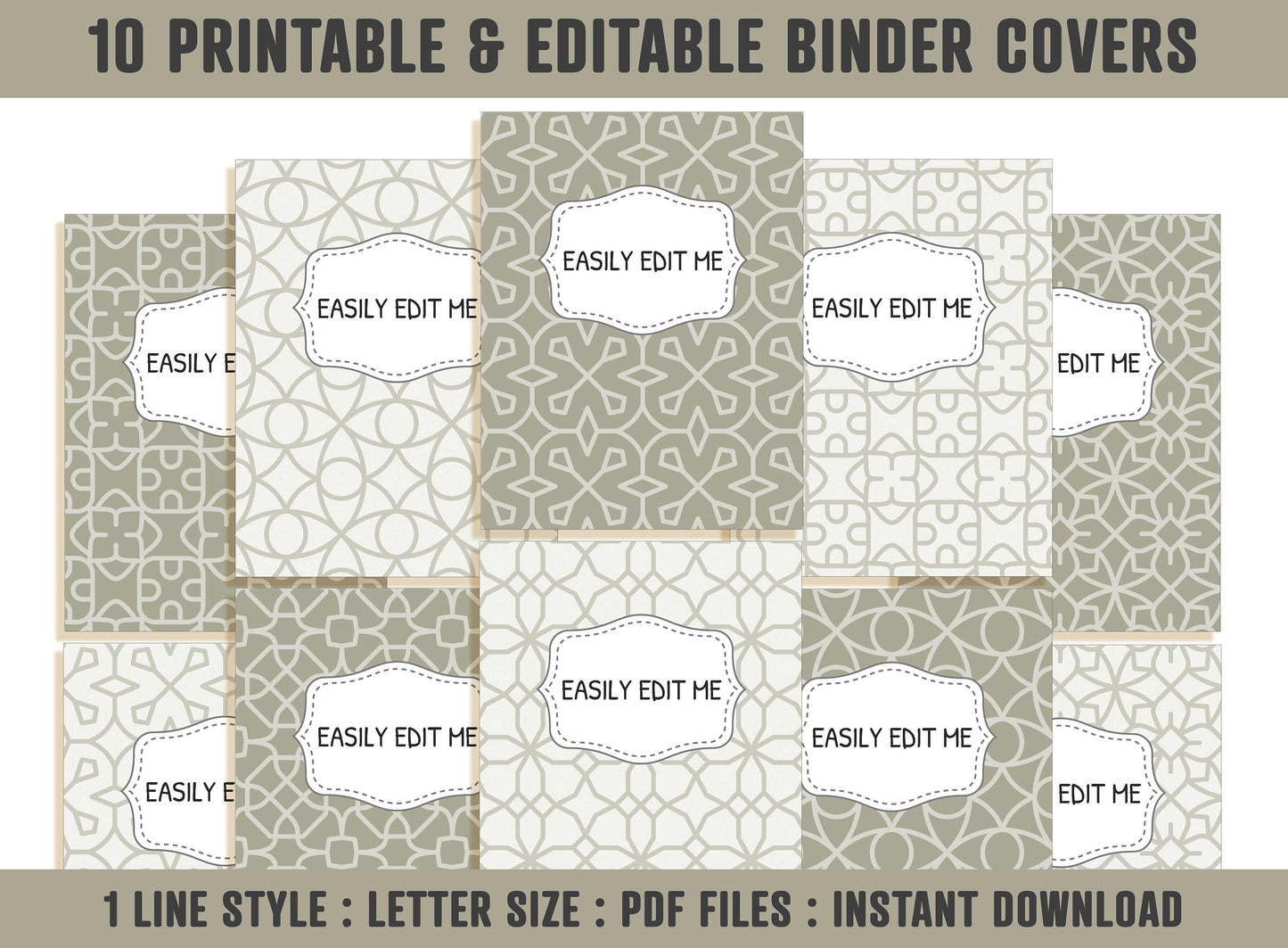 Binder Cover Printable Editable, 10 Binder Covers & Spines, Binder Insert, Planner Cover, Teacher/School Binder, Printable Binder Cover, PDF