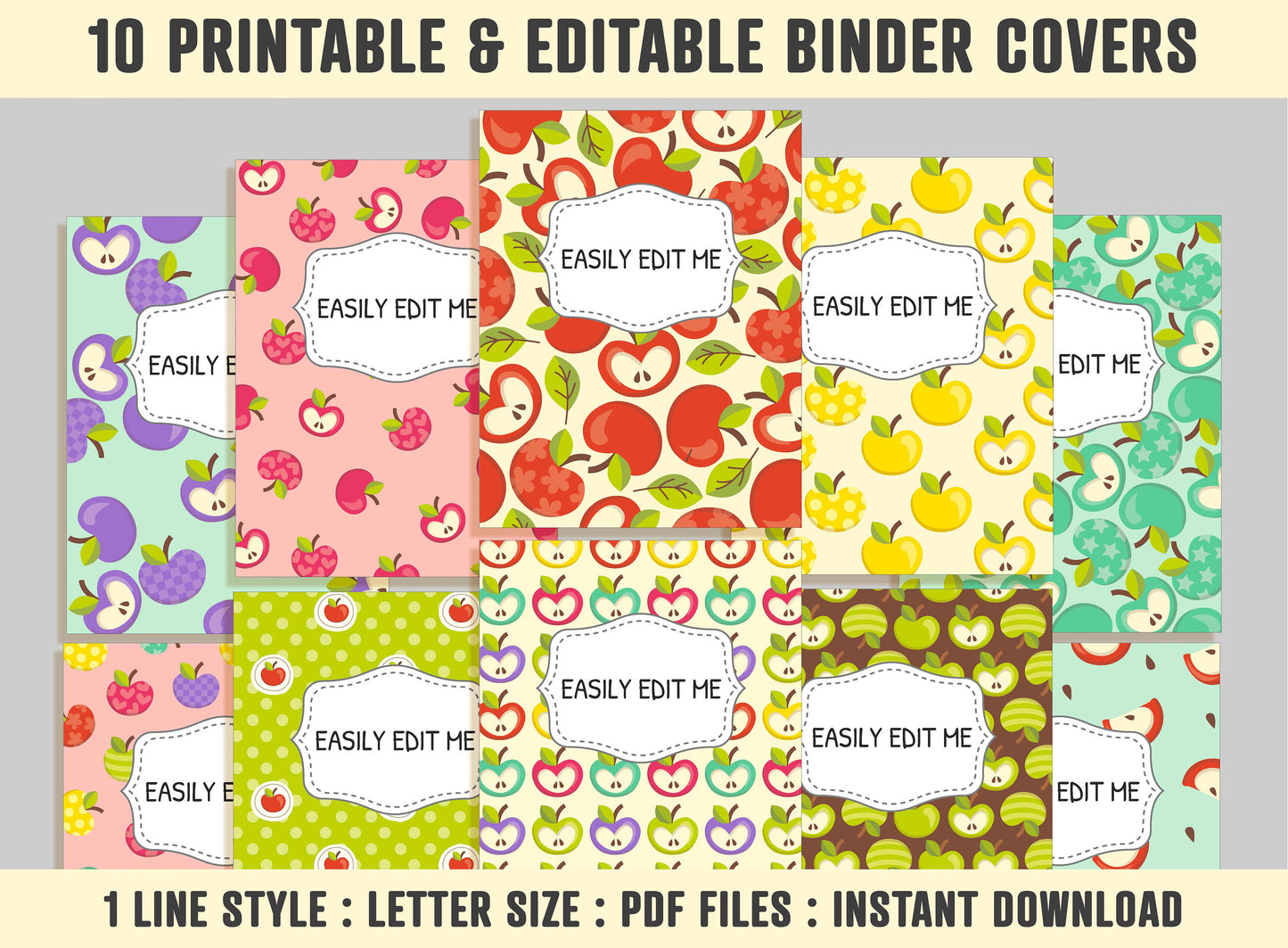 Editable Binder Covers, 10 Printable & Editable Binder Covers+Spines Binder Inserts Planner Cover Teacher/School Binder Cover, Folder Covers