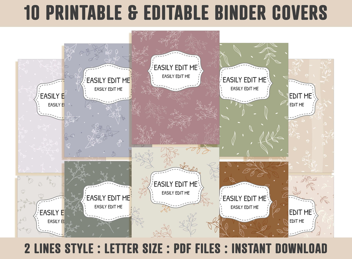 Floral Binder Cover, 10 Printable & Editable Binder Covers+Spines, Teacher/School Binder, Planner Cover, Binder Insert, Flower, Floral, PDF