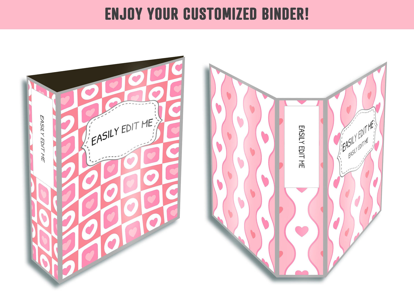 Valentine Binder Covers, 10 Printable & Editable Binder Covers+Spines, Binder Insert, Planner Cover, Teacher/School Binder, Pink/Love/Heart