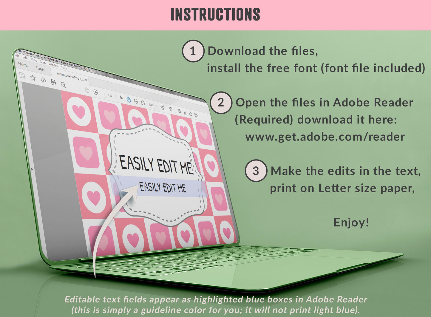 Valentine Binder Covers, 10 Printable & Editable Binder Covers+Spines, Binder Insert, Planner Cover, Teacher/School Binder, Pink/Love/Heart