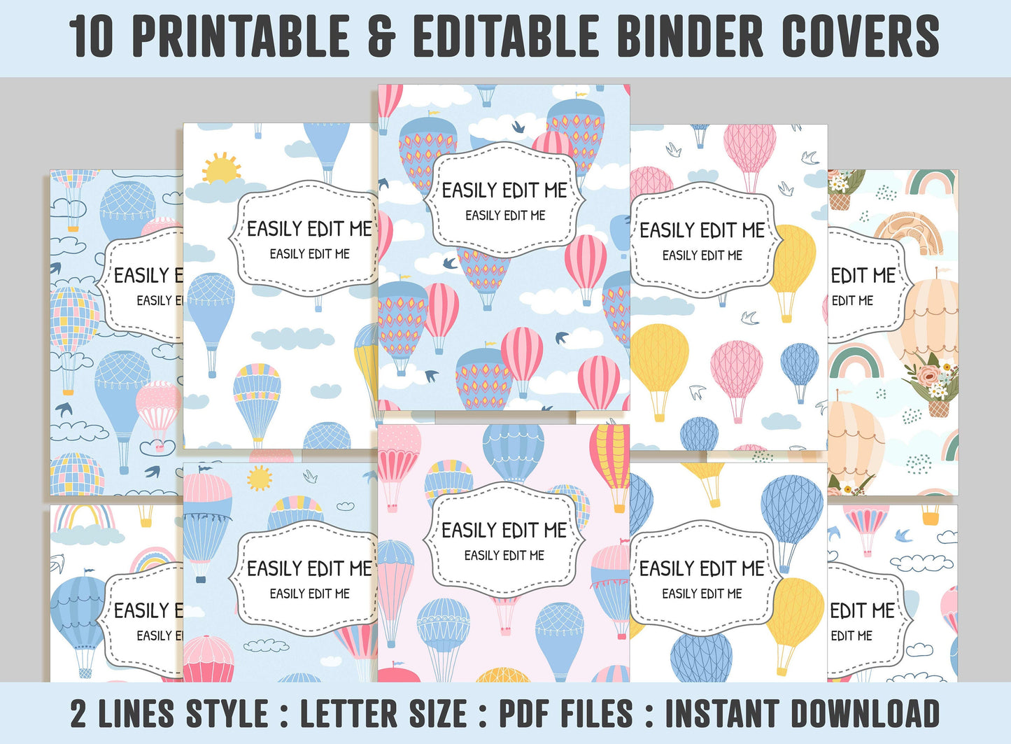 Printable Binder Cover, 10 Covers+Spines, Binder Cover Printable, Editable, Teacher/School Binder, Planner Cover, Binder Insert Template PDF