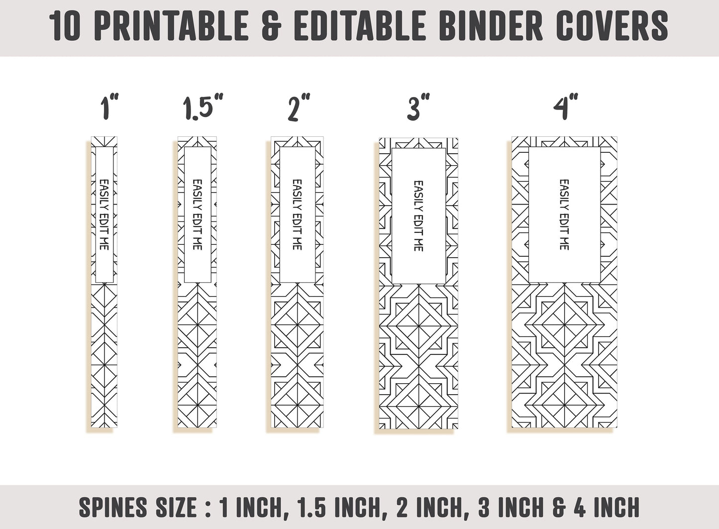 Binder Cover Black and White, 10 Covers+Spines, Binder Cover Printable, Editable, Teacher/School Binder Planner Cover Binder Insert Template
