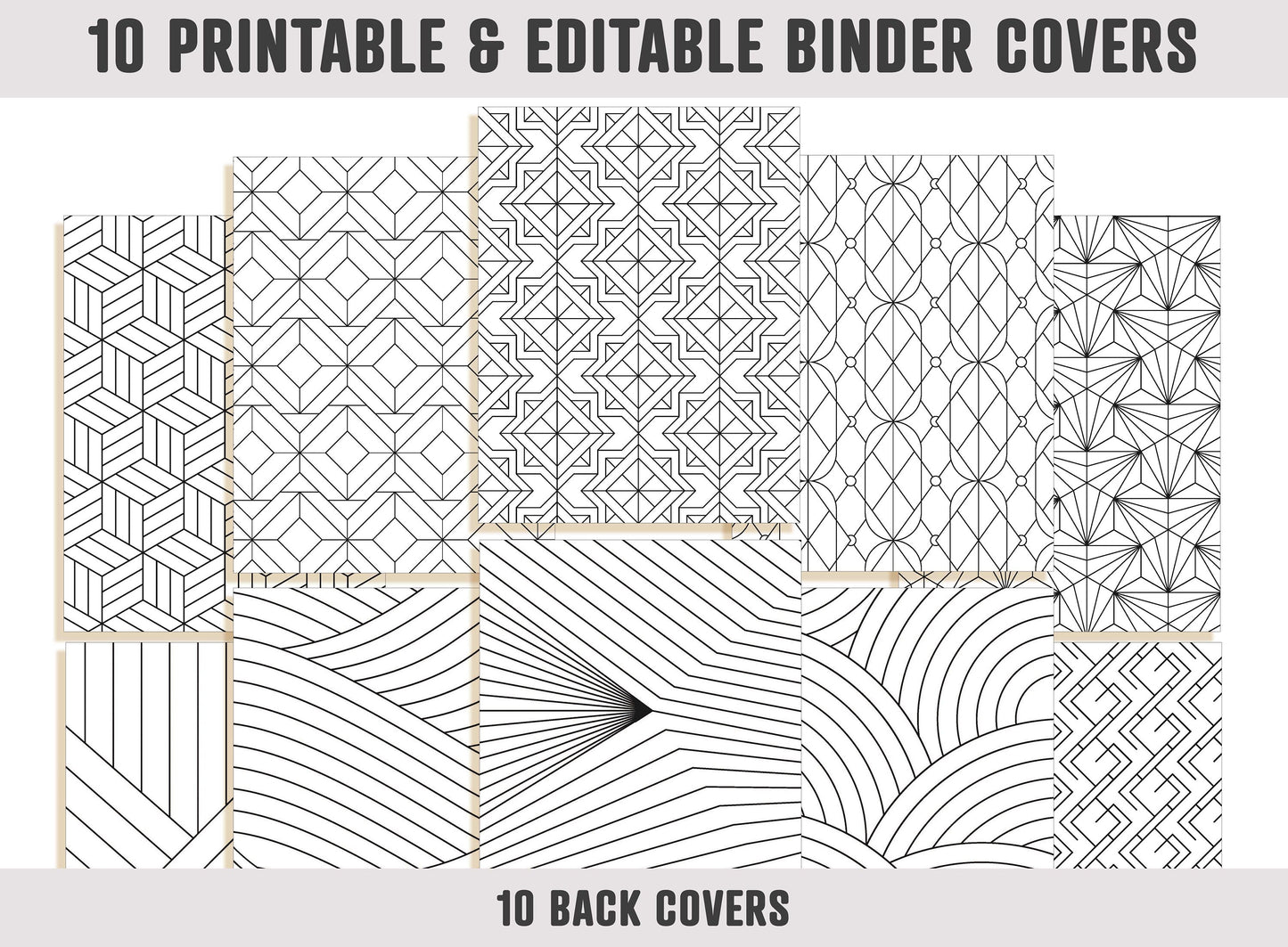 Binder Cover Black and White, 10 Covers+Spines, Binder Cover Printable, Editable, Teacher/School Binder Planner Cover Binder Insert Template