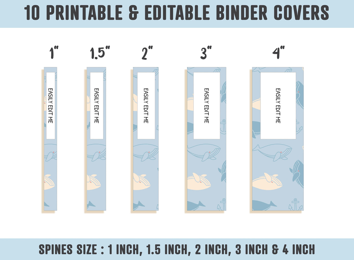 Binder Cover Animal, 10 Printable/Editable Covers+Spines, Binder Inserts, Planner Cover, Teacher/School Binder, Binder Template, Sea Animals