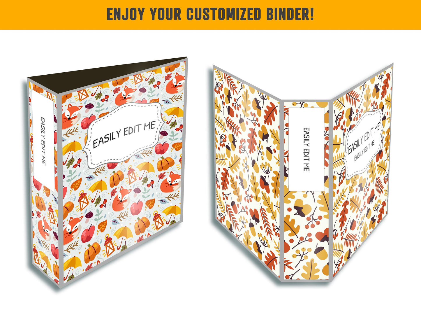 Fall Planner Covers, 10 Editable Binder Covers and Spines, Binder Cover Printable, Teacher/School Binder, Planner Cover Autumn Binder Insert